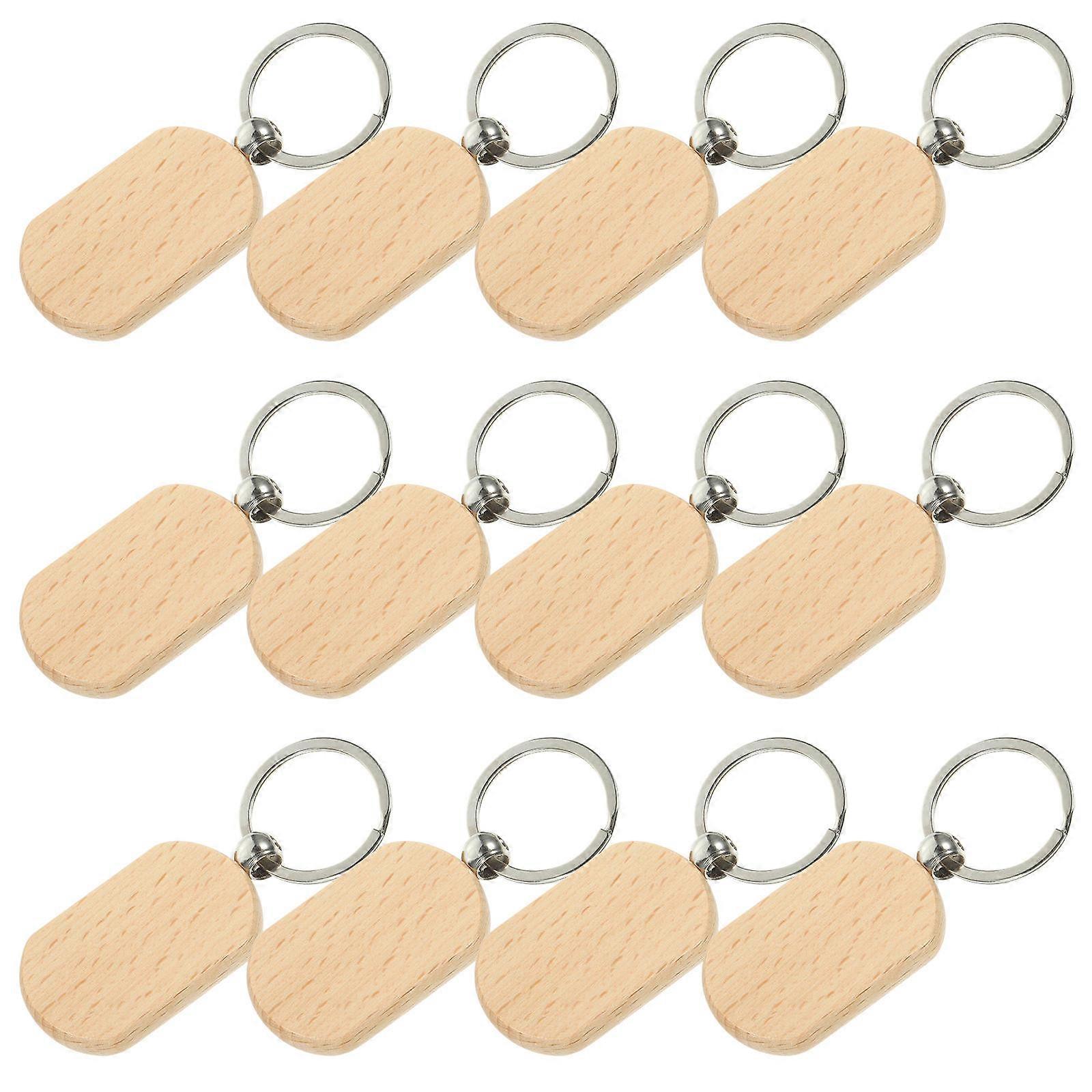 Wood Keychain Blanks for Decoration Lightweight Durable Unfinished Wood Keychains Light Brown 20 Pieces