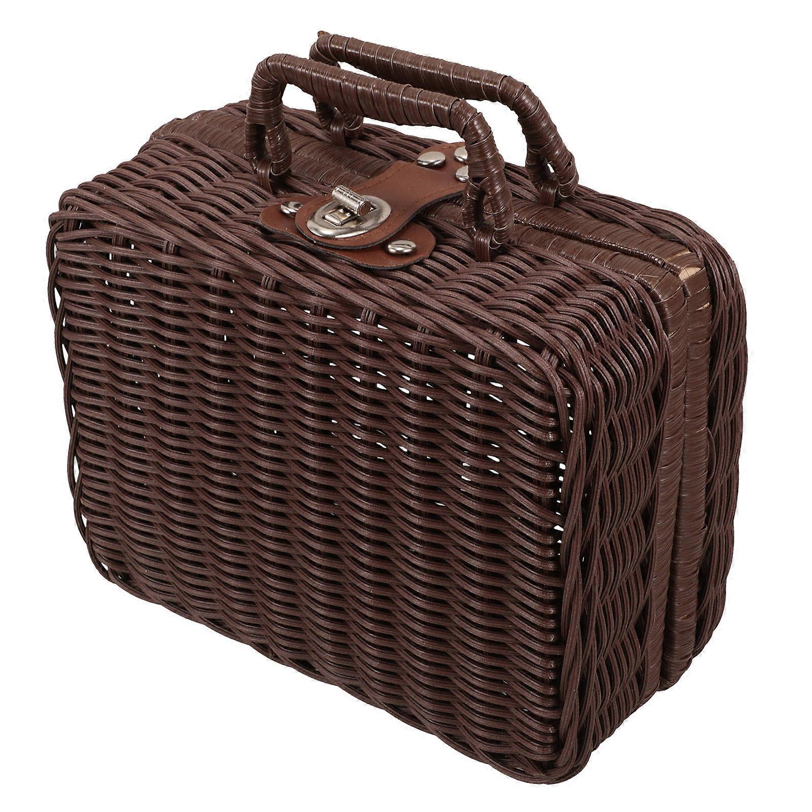 Woven Storage Basket with Handle – Rattan Style Compact Suitcase for Picnic, Wedding, Photography Props, Party Favors & Decorative Organization