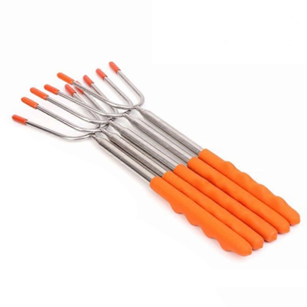 Telescoping Roasting Sticks with Stainless Steel and Silicon Handle for BBQ Camping Beach Cookware Orange 5 Pieces
