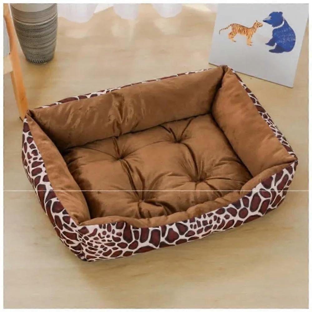 Square pet bed for dogs and cats, plush hut, sofa bed, cushion, giraffe pattern L (65X45CM)