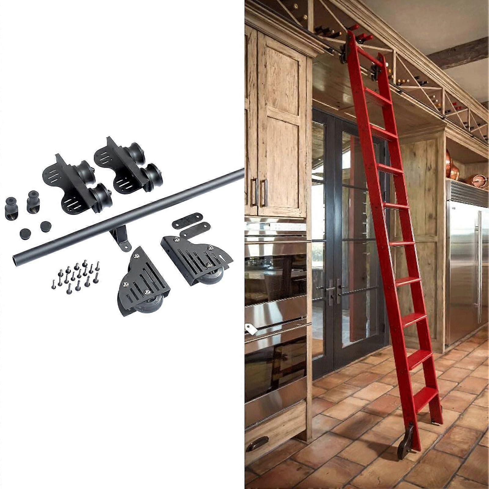 Retractable Rolling Ladder Hardware, Black, 3.3-20 ft, Library Sliding Ladder Kit (Ladder Not Included), Barn Door Track