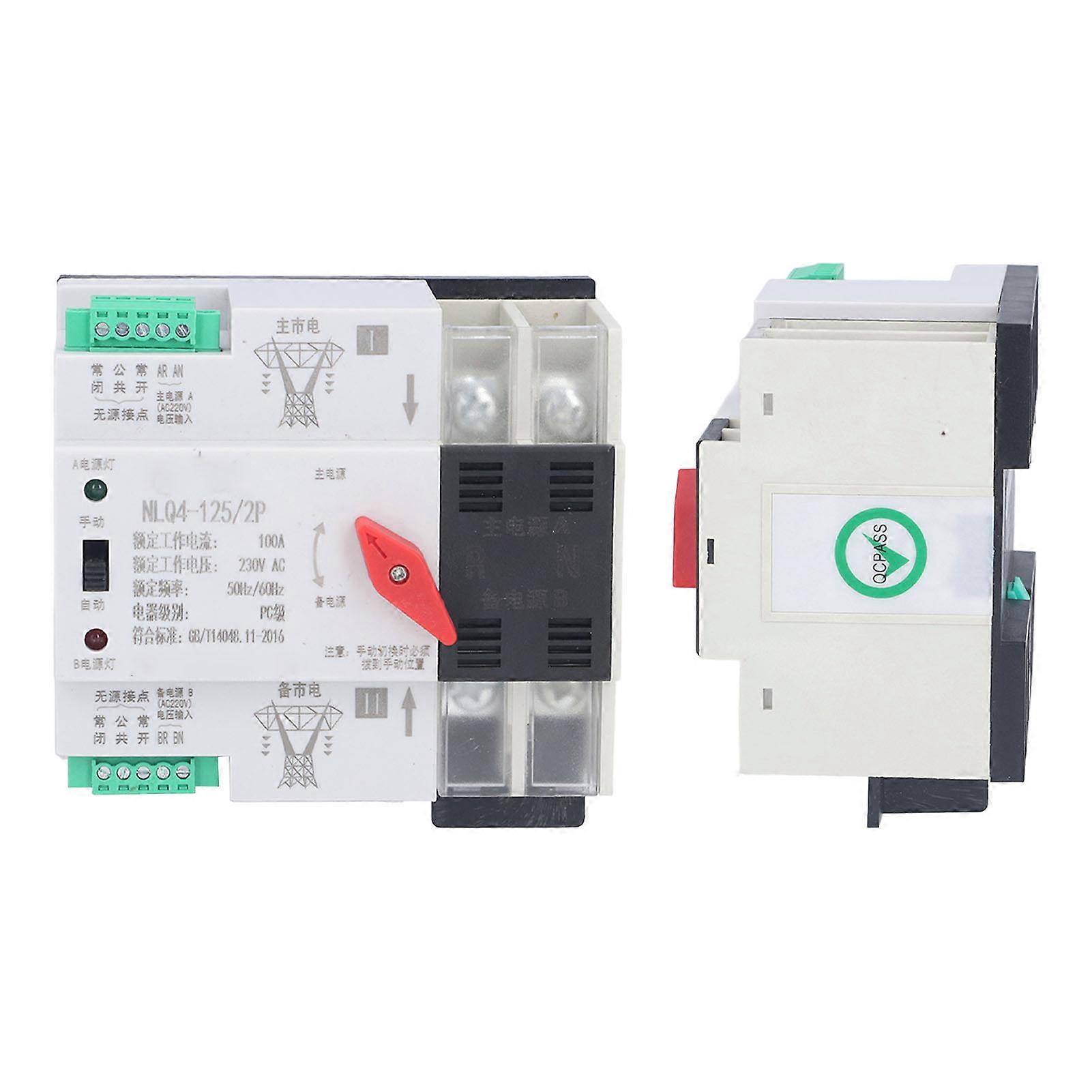 Transfer Switch Dual Power Fast Switching Automatic DIN Rail Mount 100A for Home 
