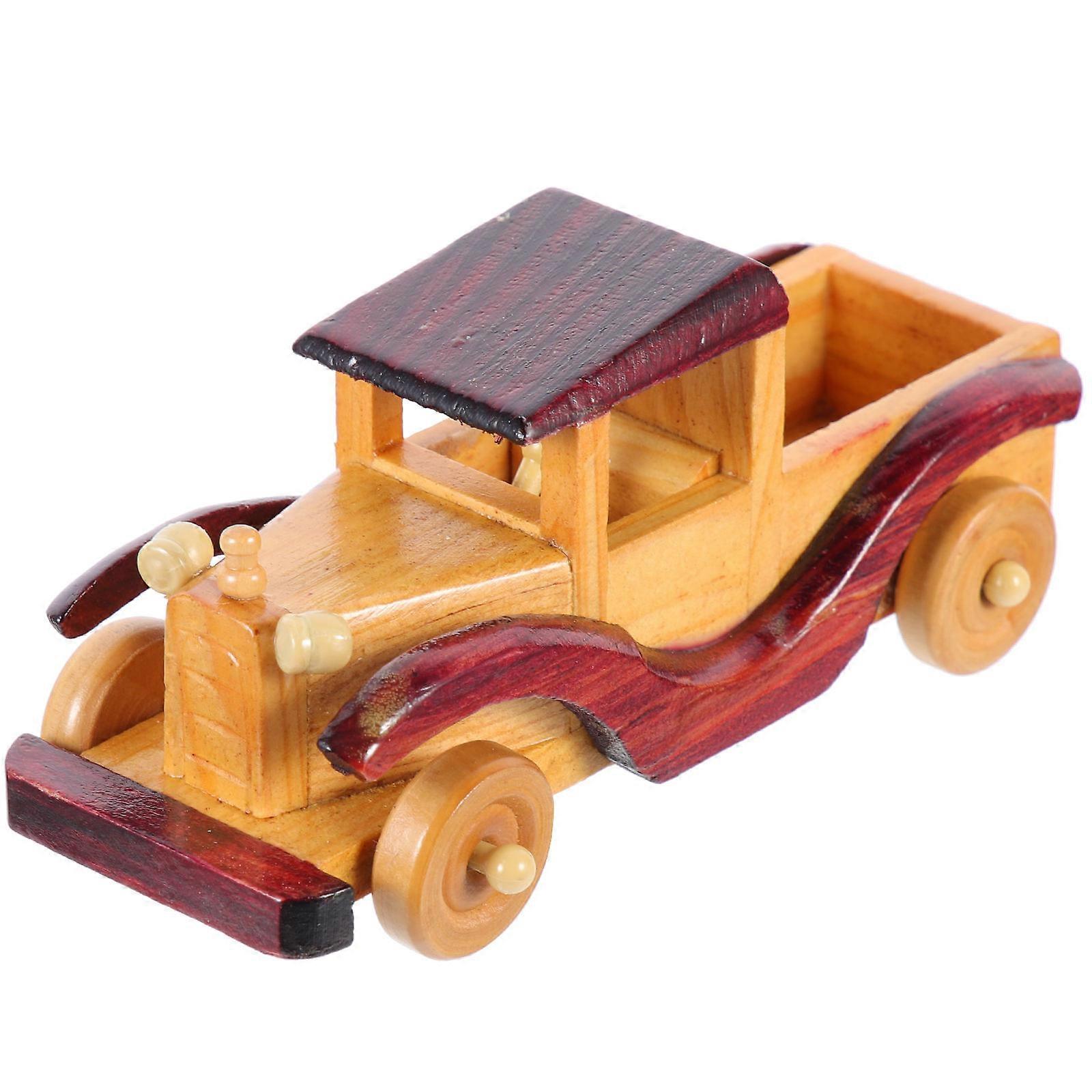 Retro Wooden Car Model Decoration For Dining Room And Study Room Using Realistic Shape In Light Brown Color 3Pcs