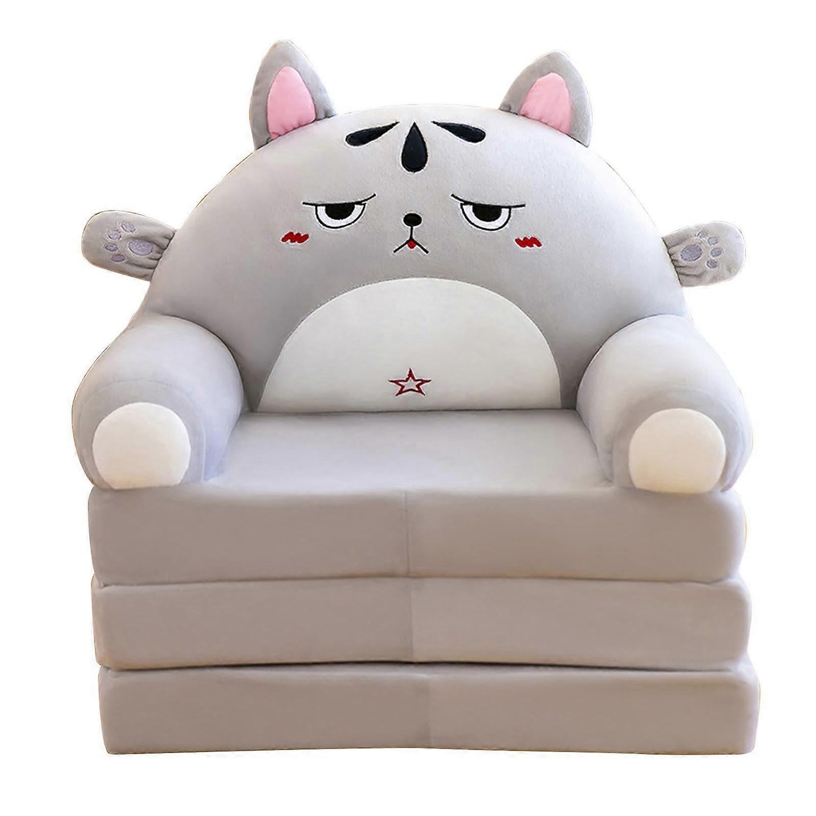 Cushion Plush Sofa Foldable Children's Sofa Chair 2-In-1 Multicoloured Soft Velvet Fabric Removable Washable Cover B