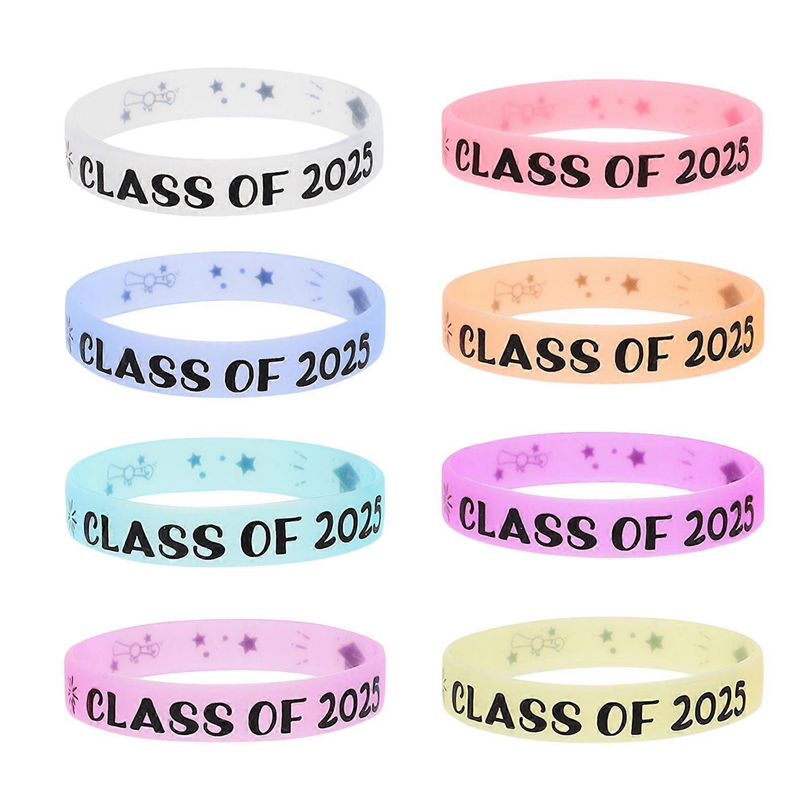 8pcs Glow In The Dark Graduation Wristbands For Class Of 2025 Graduation Party Supplies Student Teacher Silicone Keepsake Bracelets
