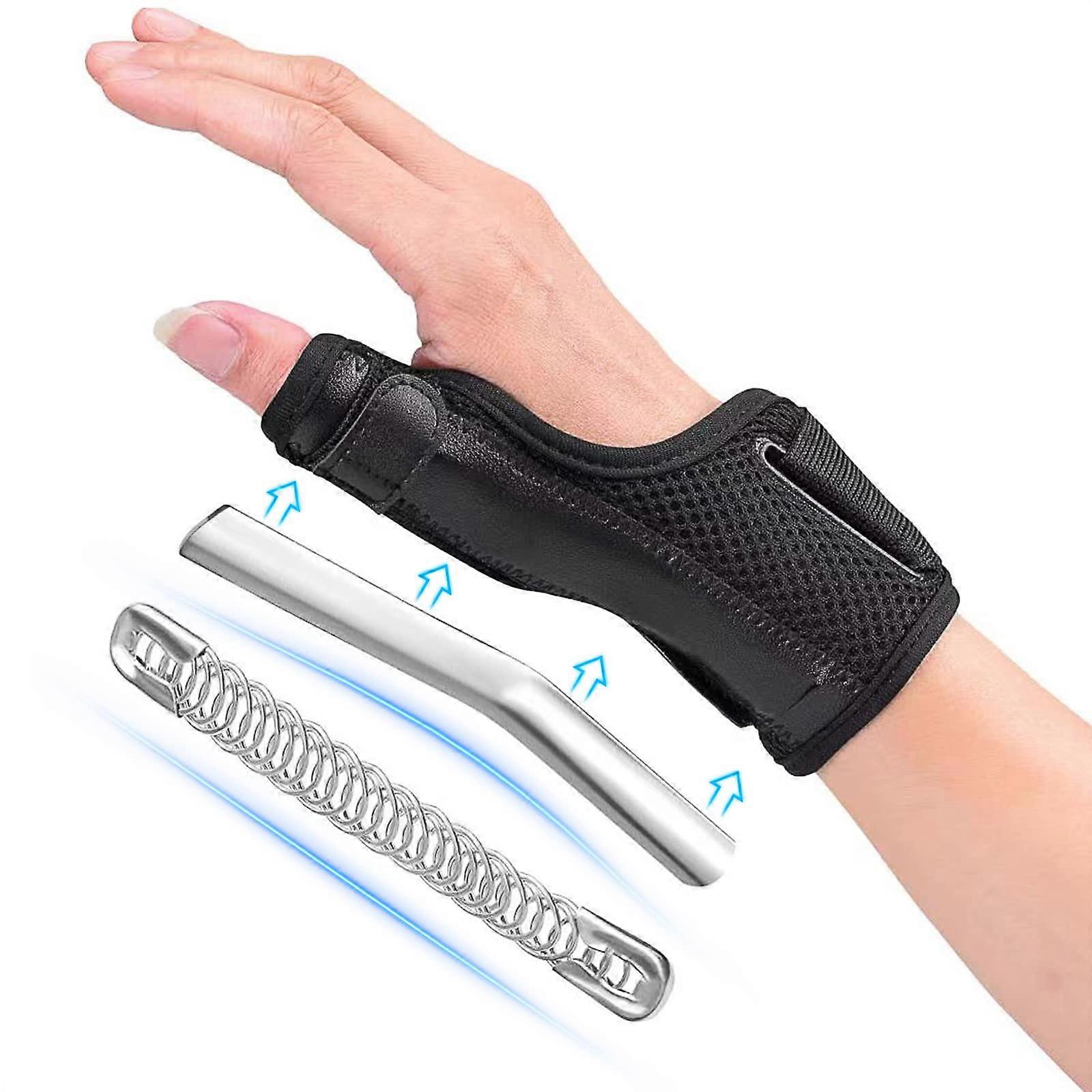 Thumb Brace with Metal Splints for Arthritis, Tendonitis, Sprains, Breathable Support for Left or Right Hand (Black S)