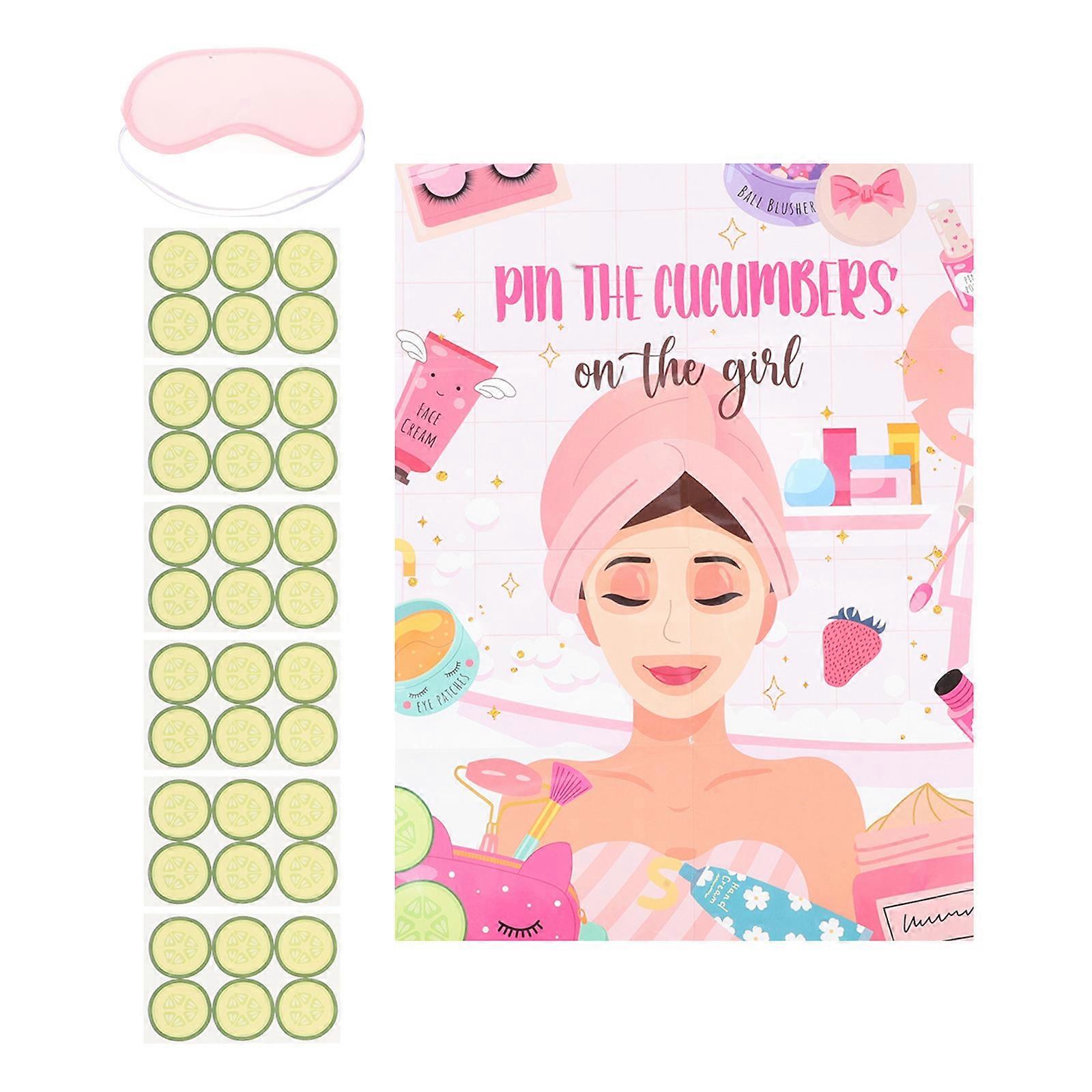 Spa Party Games Pin the Cucumbers Blindfold Poster for Spa Sleepover Interactive Makeup Birthday Party Supplies