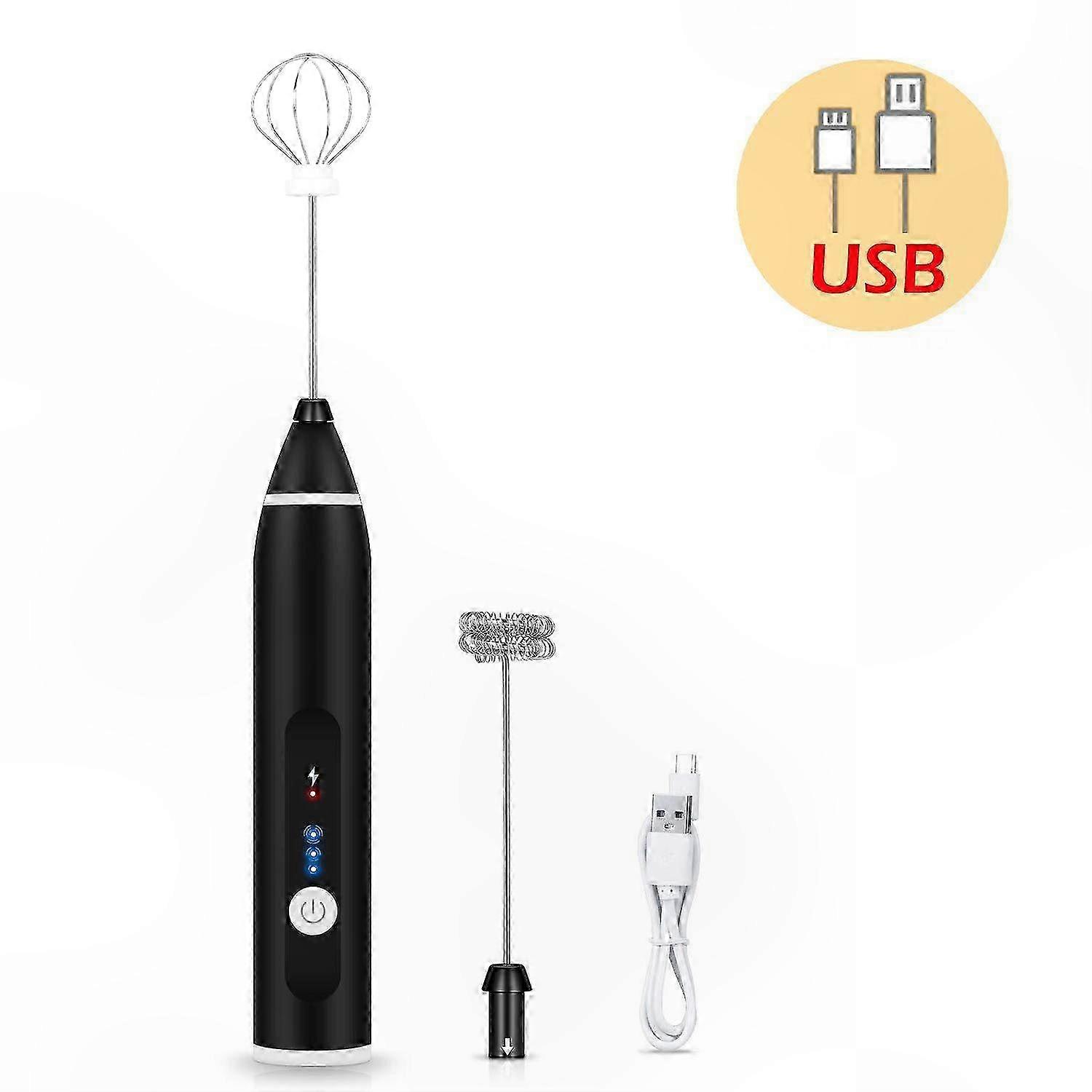 Handheld Electric Frother with USB Rechargeable Battery, 3 Speed Settings for Coffee, Latte, Cappuccino, Juice Mixing