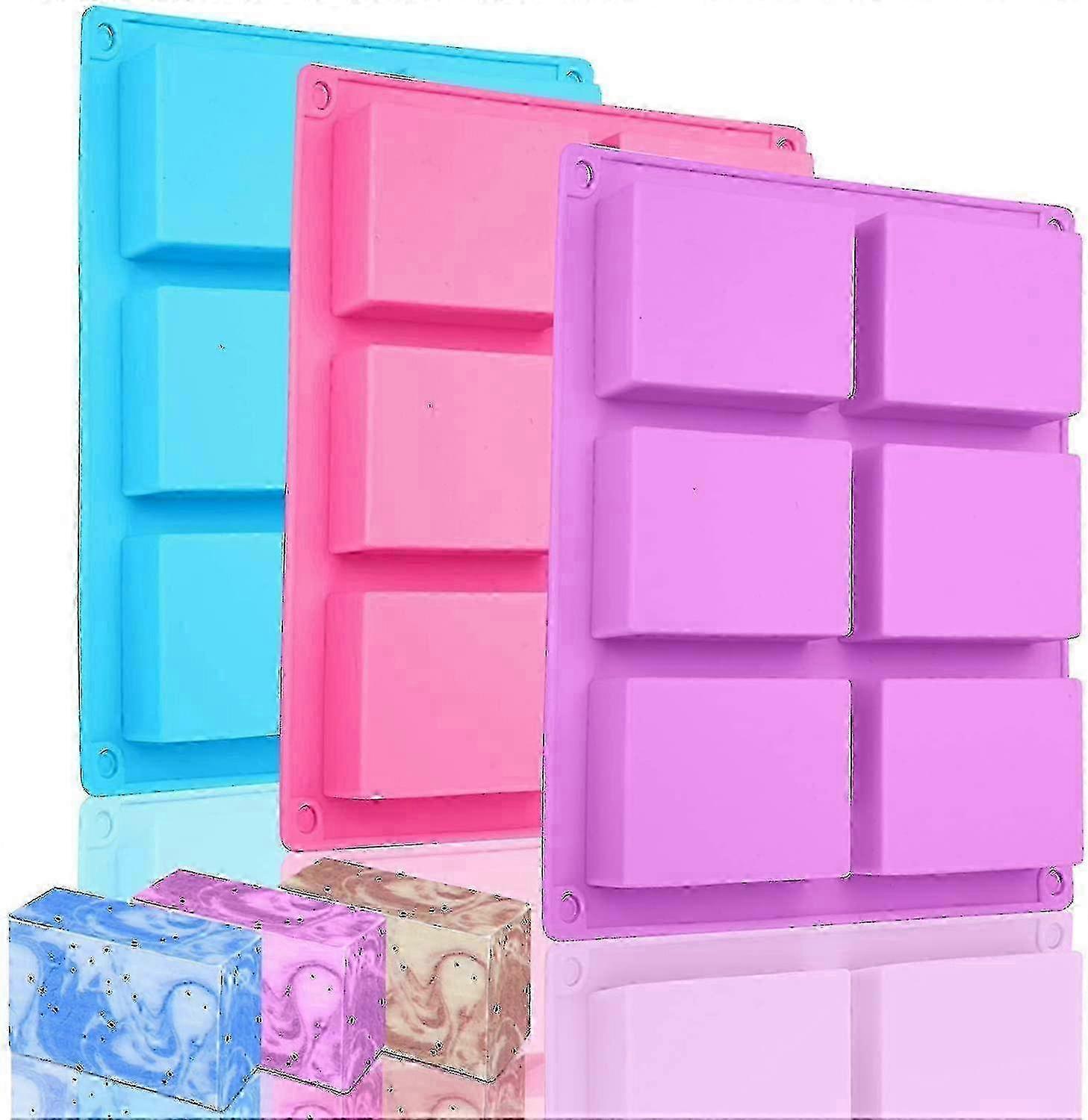 3-Piece Silicone Soap Molds Set with 6-Cavity Rectangle Design for Handmade Soap Making