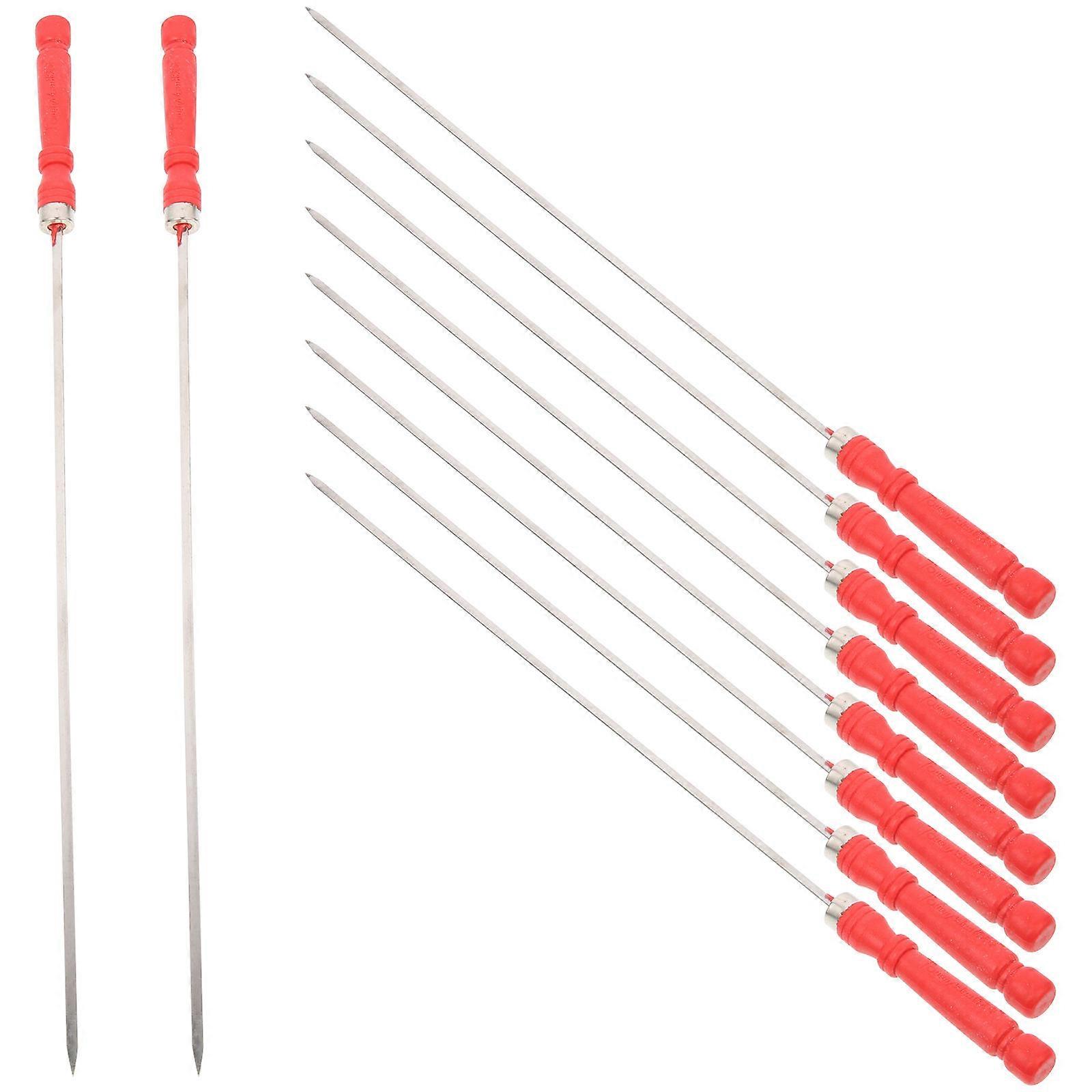 Bbq Grilling Skewers Round Flat Outdoor Barbecue Stainless Steel Red for Camping 10Pcs