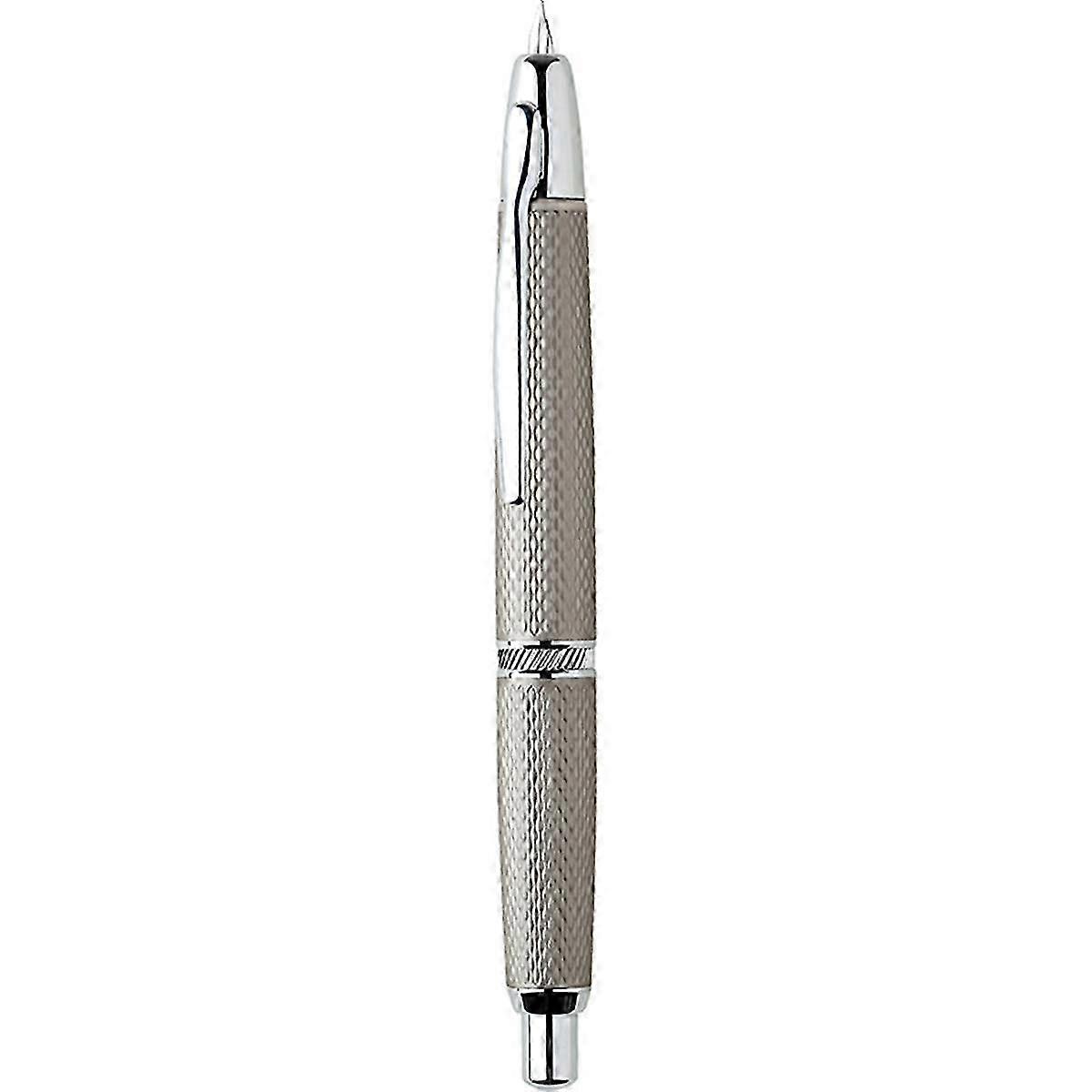 Press Retractable Fountain Pen, 0.4MM Extra Fine Nib Metal Grid Ink Pen with Clip for School Office Supplies,Silver-Gray
