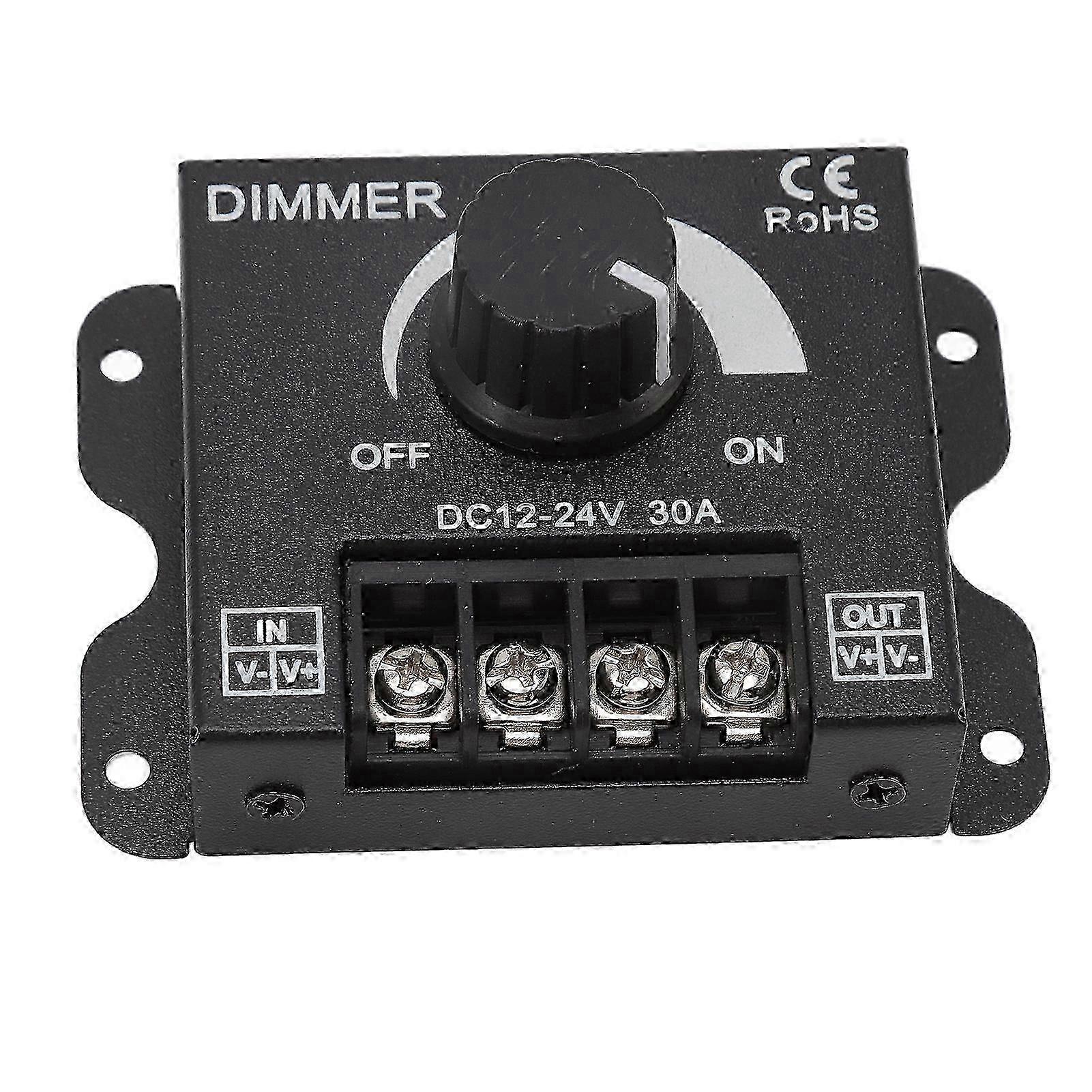 LED Dimmer Controller Single Channel PWM Stepless Dimming for 12V 24V 30A 5050 3528 Light Strips