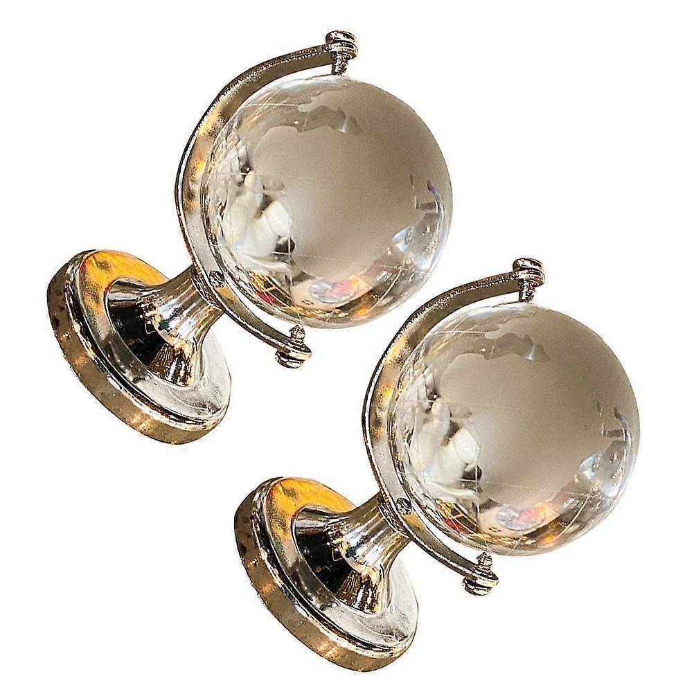 Water Crystal Globe Ornament for Decor 2Pcs World Globe Designed Desktop Adornment