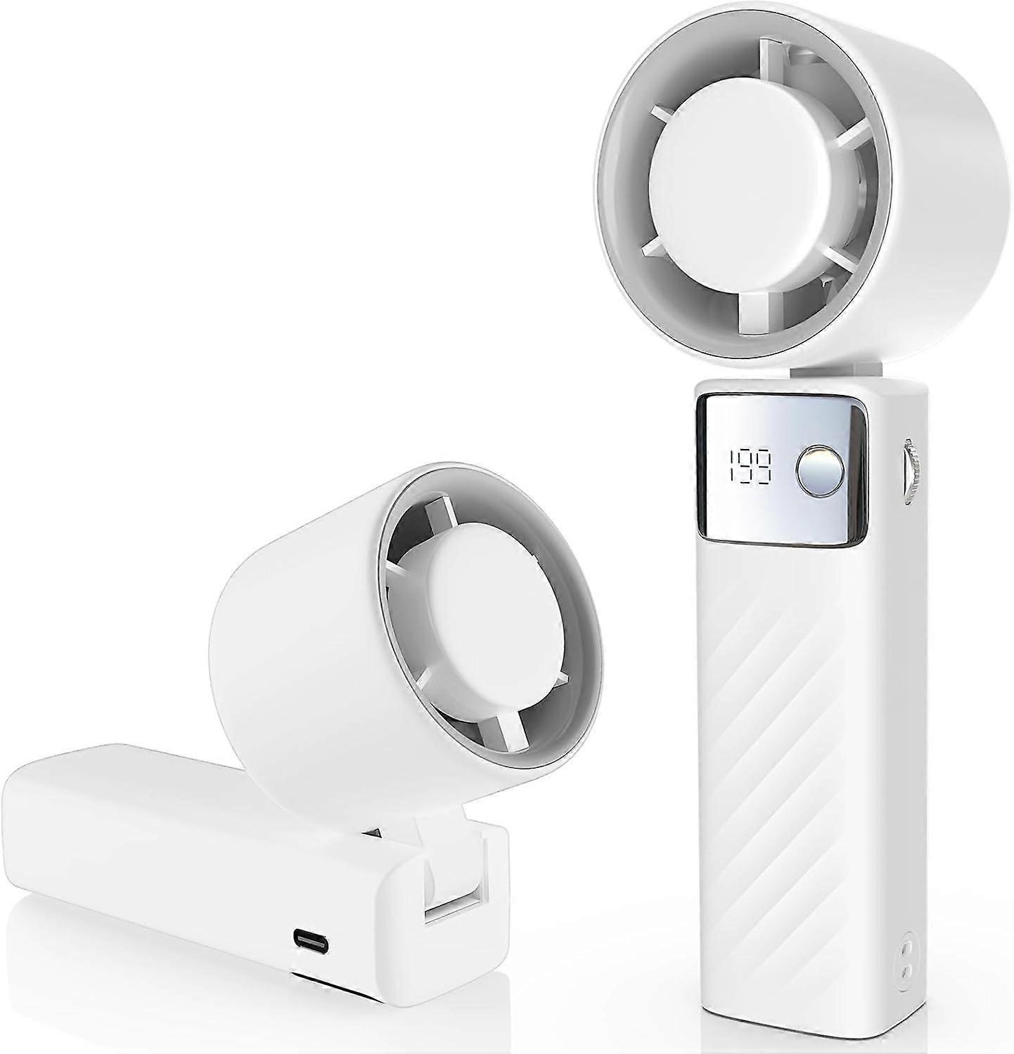 Portable Handheld Turbine Fan Foldable 1-199 Speed Adjustment LED Display Battery Powered(White)