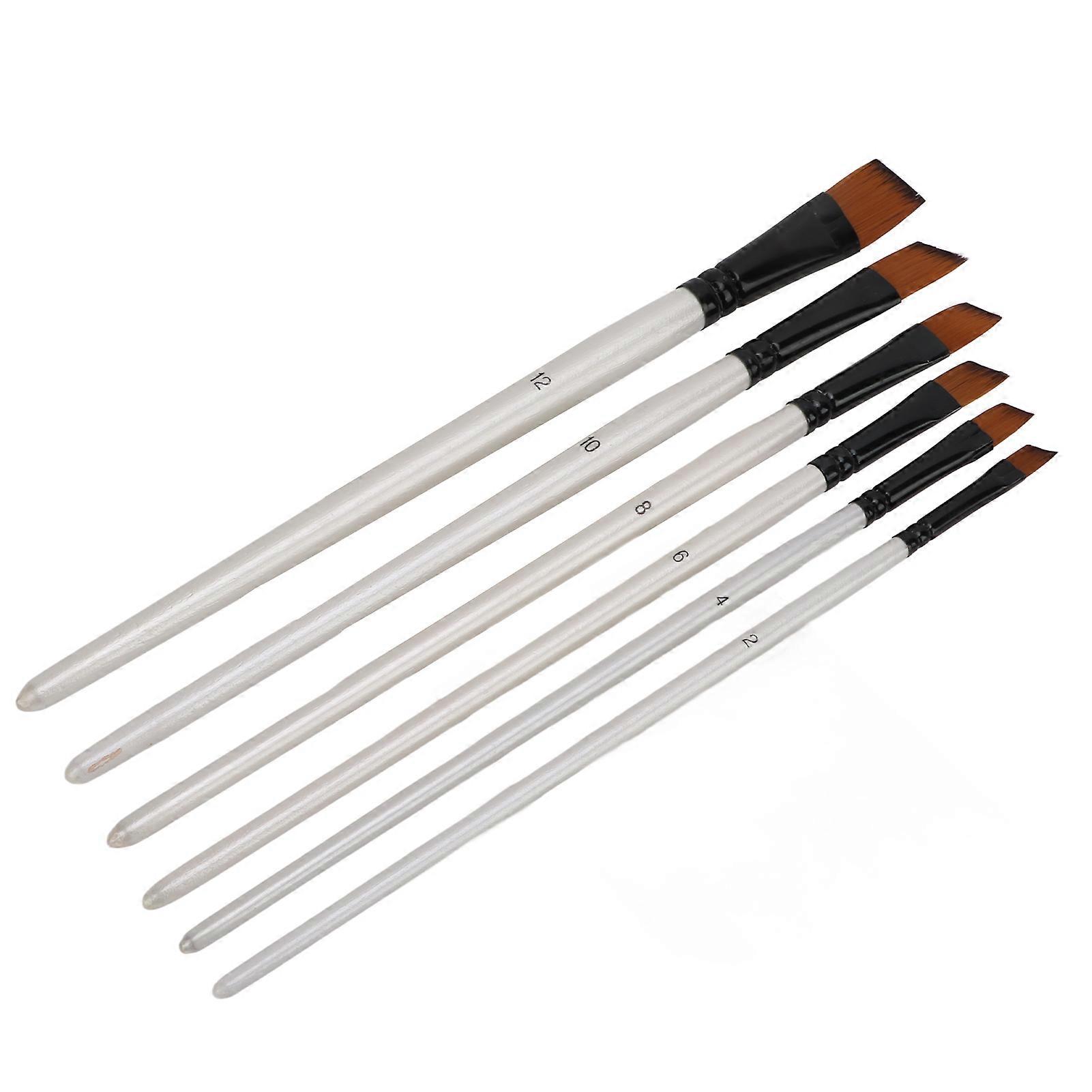 6Pcs Nylon Paintbrush Set with Short Solid Wood Handles for Art