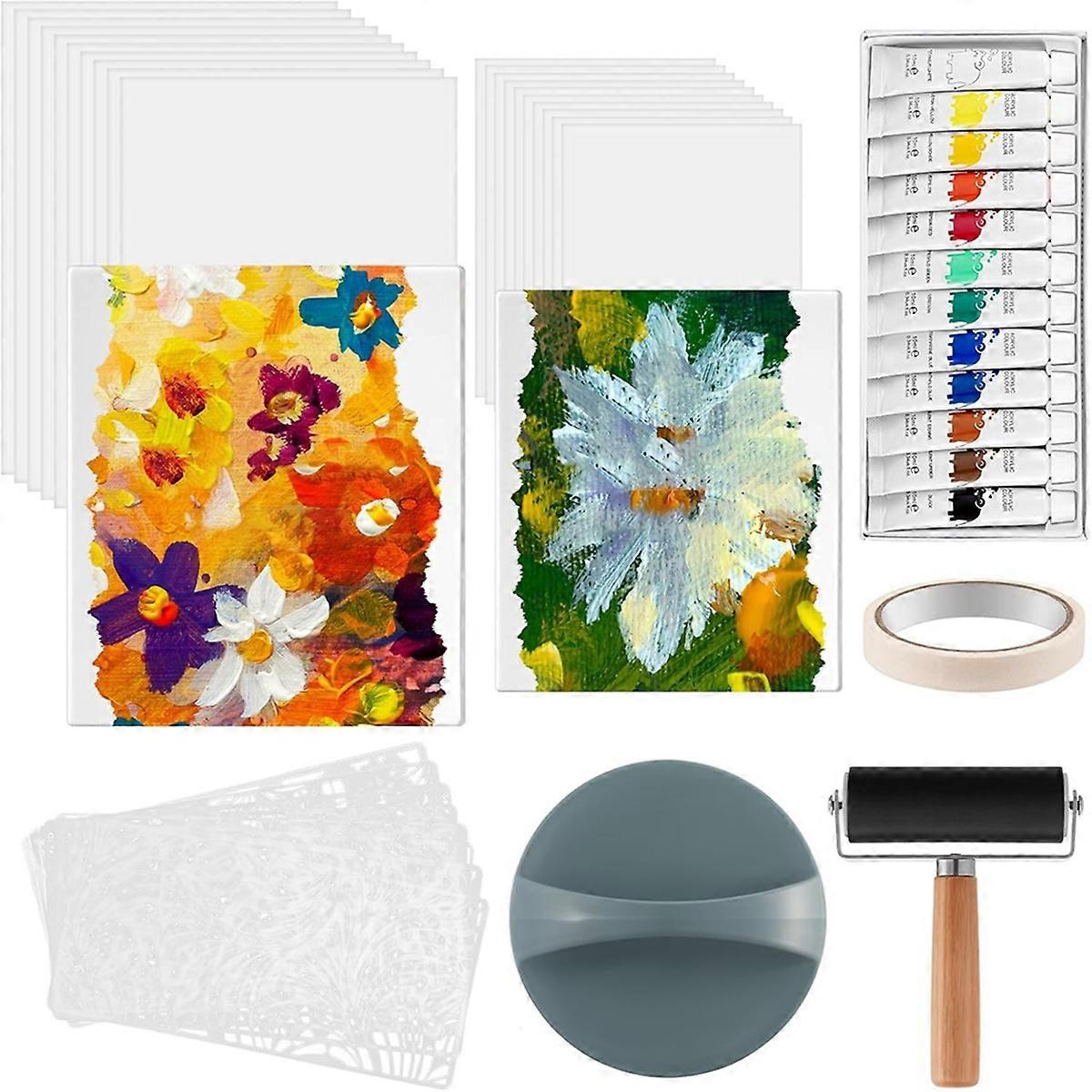 Gel Printing Plate Kit Complete Printmaking Set with 8 X 10 Inch, 5 X 7 Inch Gelatin Printmaking Pa