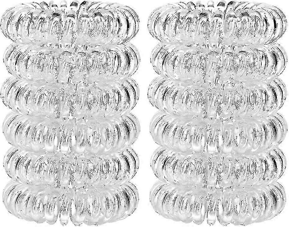12 Pack Spiral Cable Hair Ties - Clear Transparent Plastic Elastic