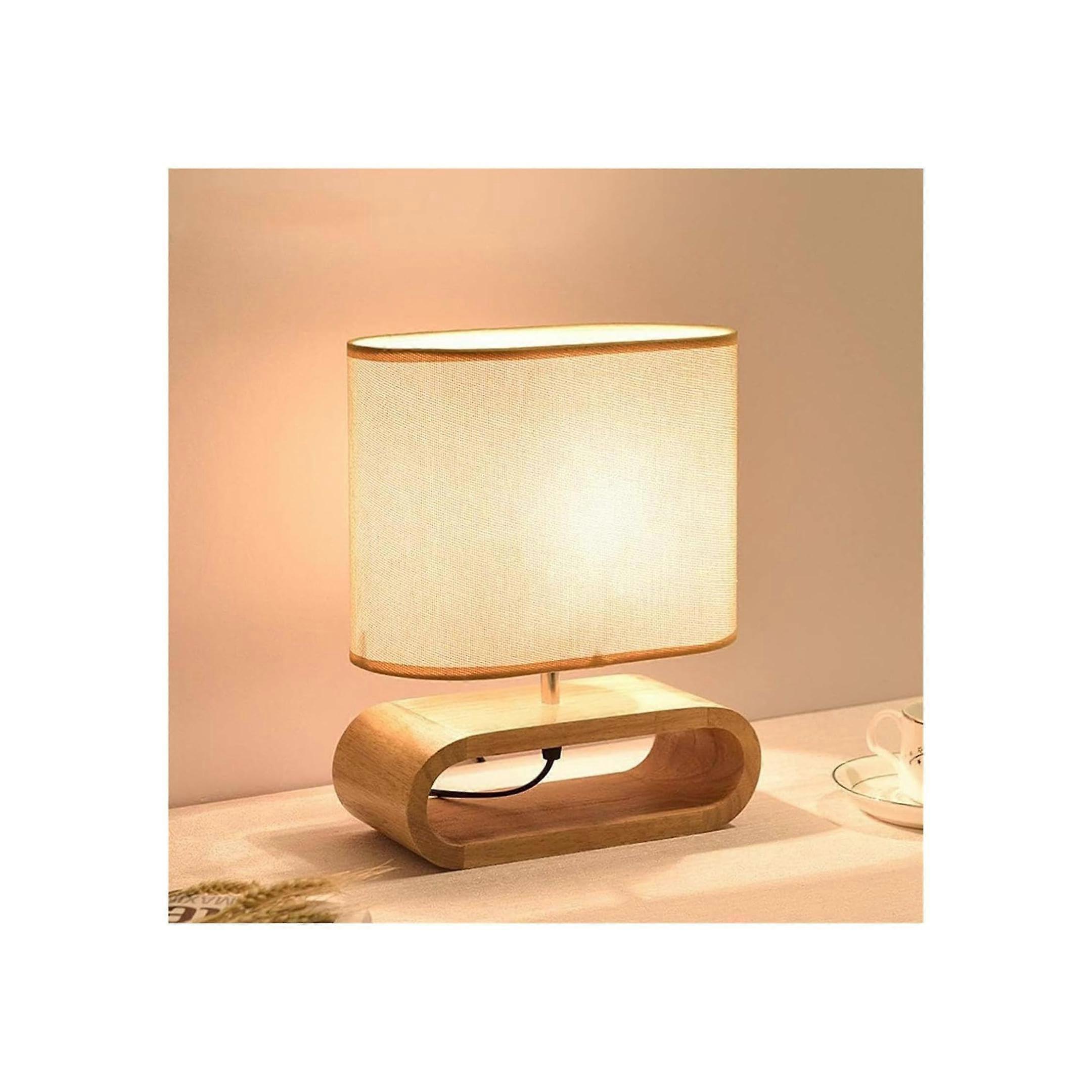 Table Lamp Solid Wood Base Modern Simple Elegant Bedside Reading Desk Lamp For Living Room Bedroom Office US Plug