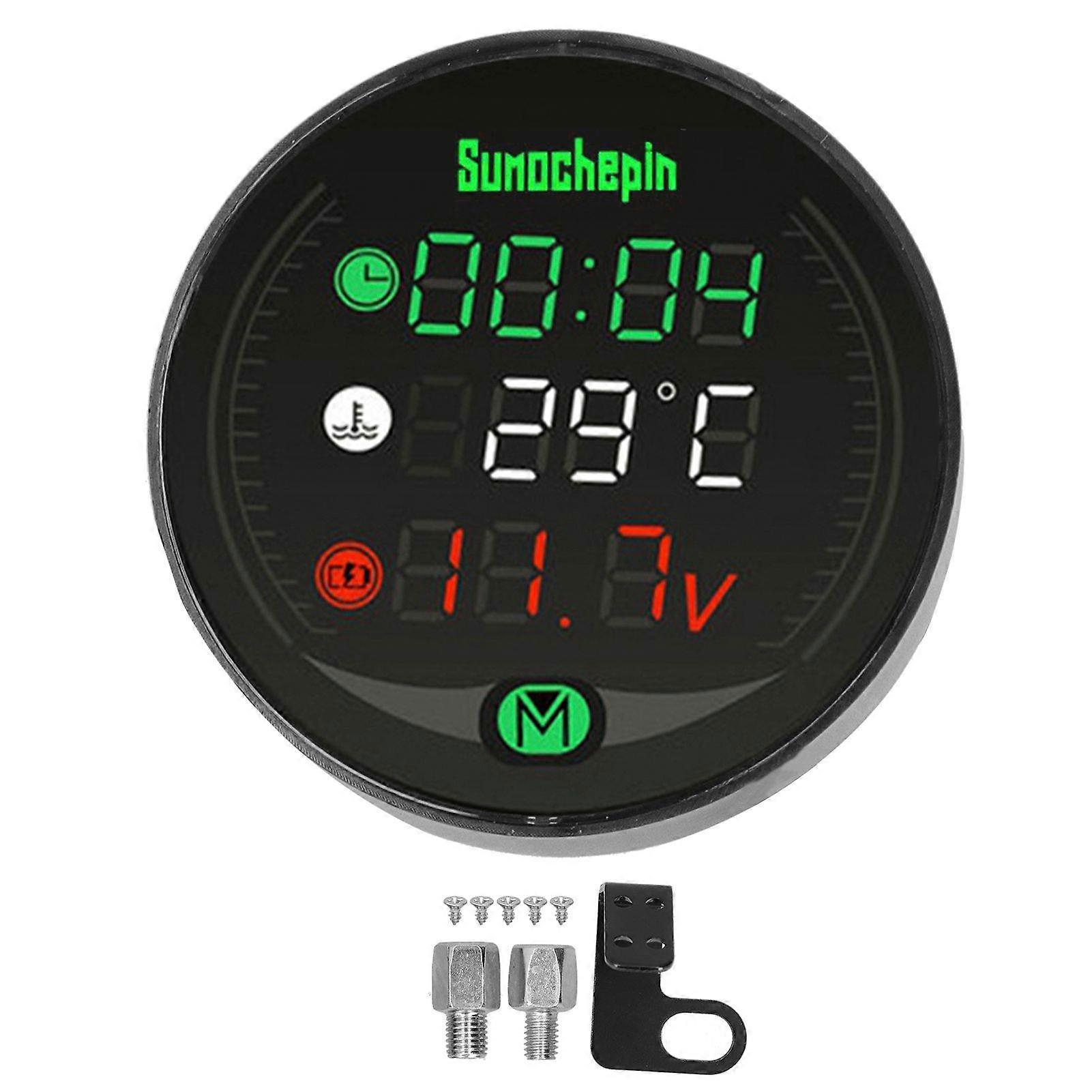 924V Universal LED Digital Display Motorcycle Water Temperature Meter USB Rechargable Time Voltmeter