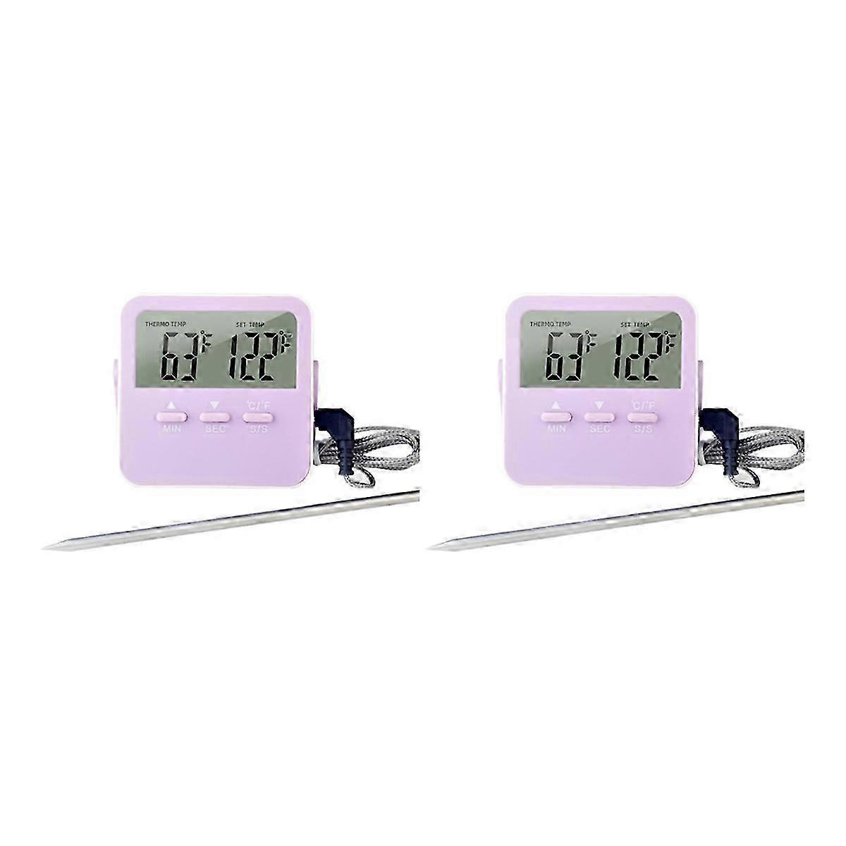 Food Thermometer Cooking Temperature Alarm with LED Display Purple