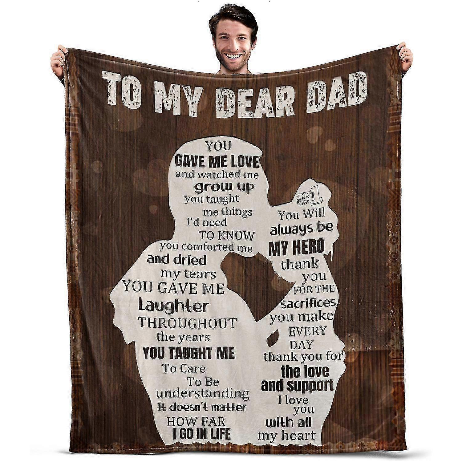 Oasisdream Brown Lightweight and Smooth Blanket for Dad with You Will Always Be My Hero Print