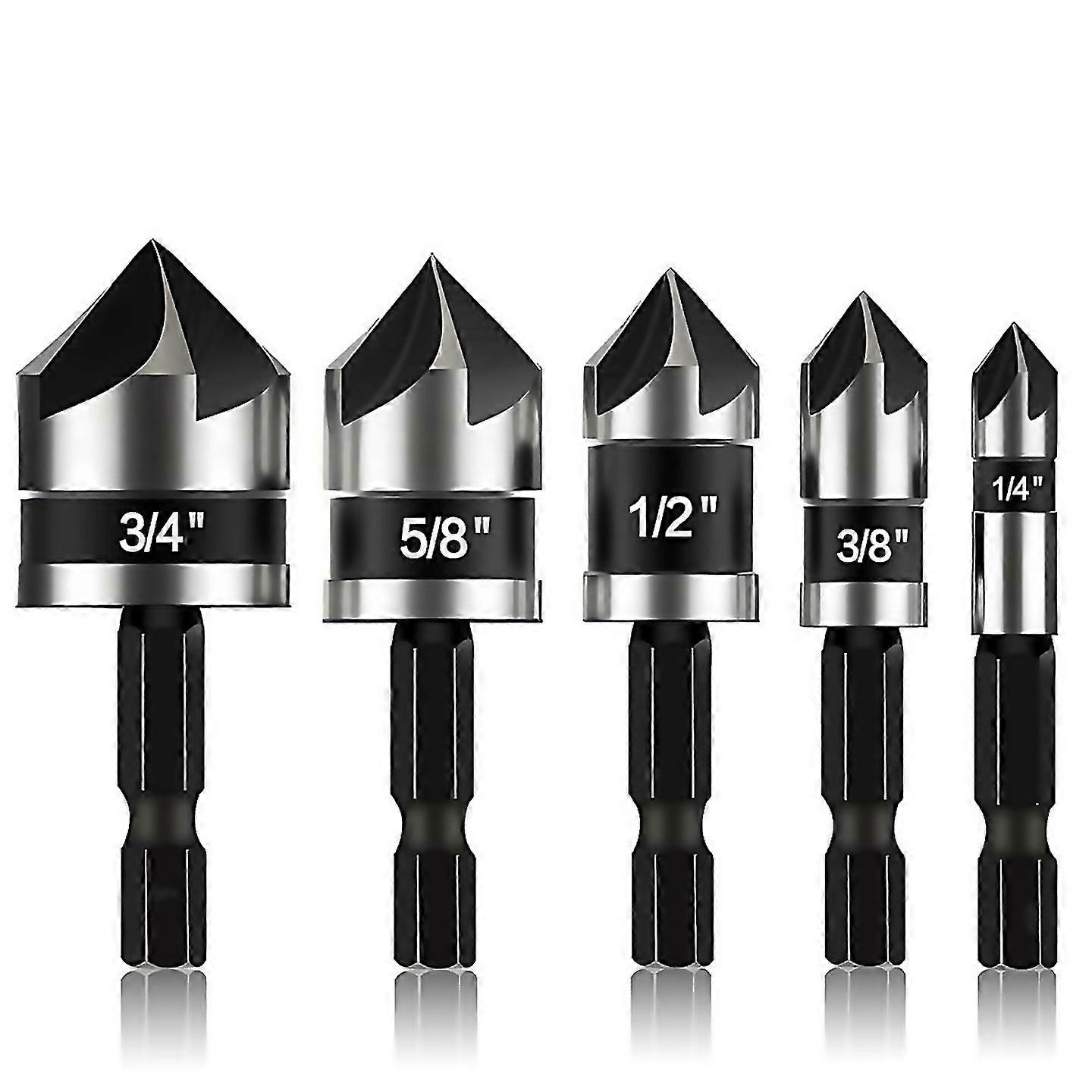 For 5 Pcs Countersink Drill Bit Setwith 14inch Quick Change Hex Shank