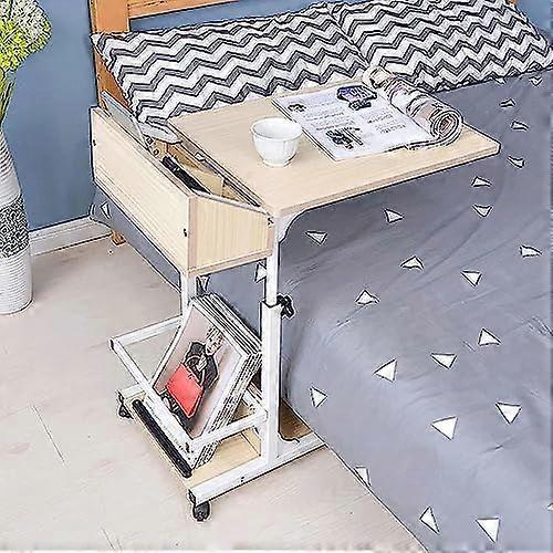 CShaped Side Table, Adjustable Height, Lockable Wheels, Storage Shelf, Movable Bedside End Table For Sofa And Computer