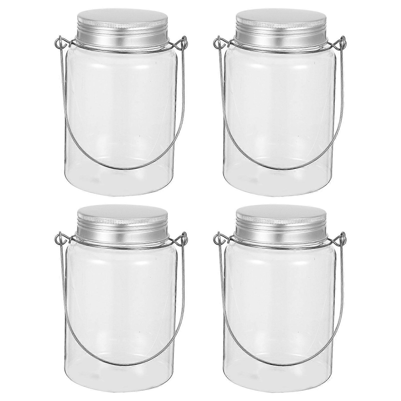 4pcs Plastic Mason Jars: Clear Plastic Mason Jars with Lids DIY Transparent Containers for Candy Snacks Crafts - Airtight Food Holders with Handle for