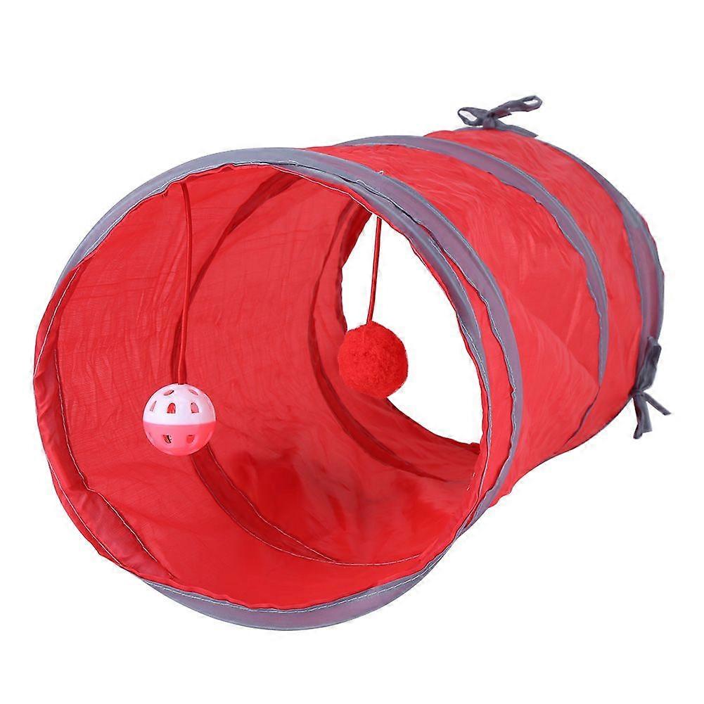 Cat Tunnel Toy Kitten Playing Tube Pet Toys with Tinkle Bell & Plush BallRed