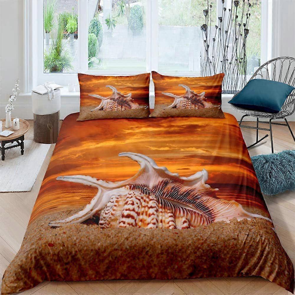 s365 3 Pieces Bedding Duvet Cover Super King  Beach Shell Conch 3D Printed Lightweight Decorative, Soft Microfiber Bedding Set,1 Duvet Cover& 2 Pillow