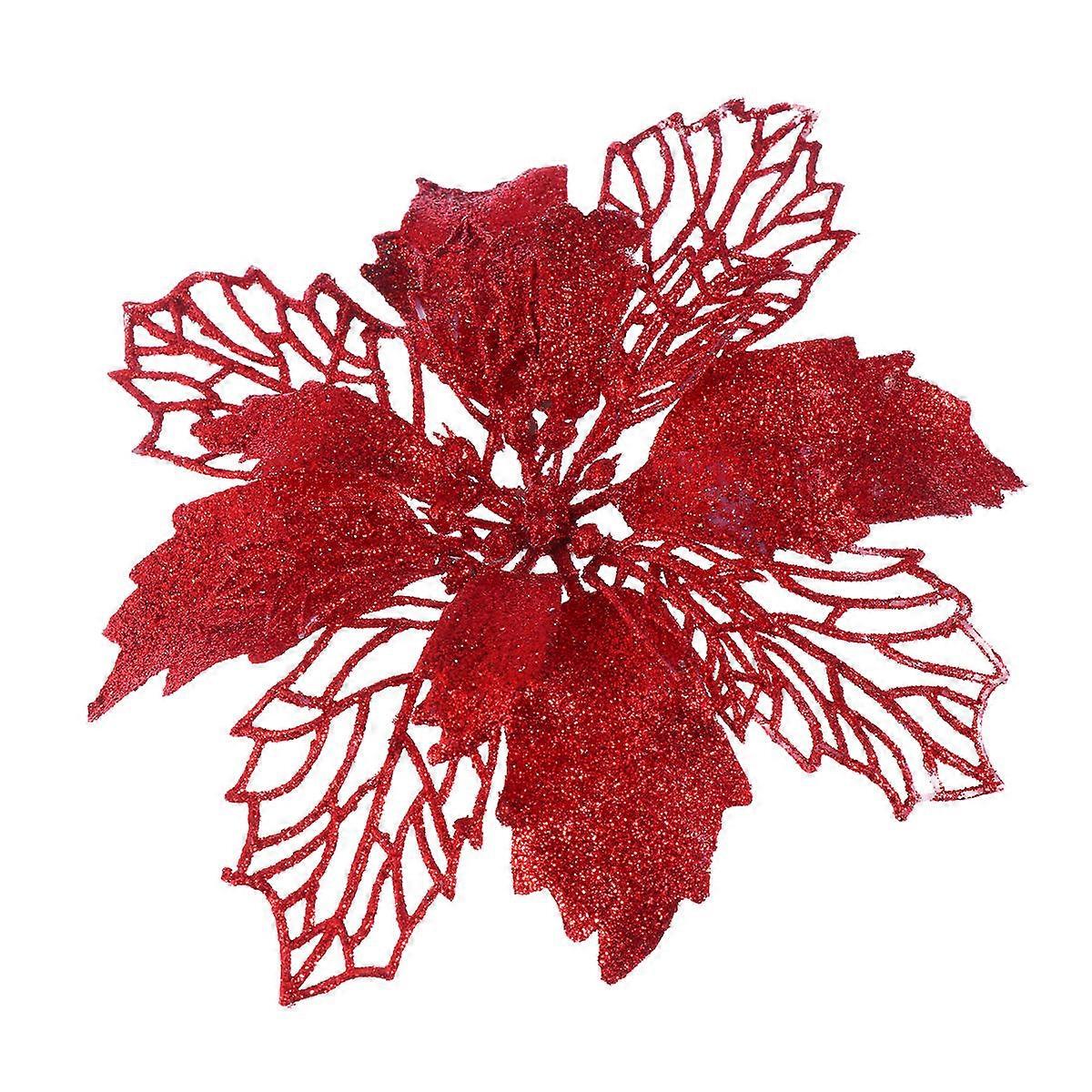 Christmas Tree Flower Red Glitter Artificial Ornament for Decoration