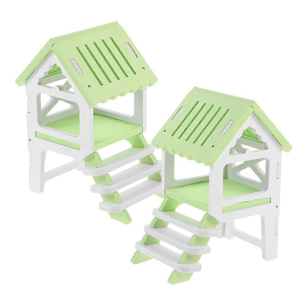 Hamster Shelter 2 Sets Hiding Indoor Pet Use Light Green Biting-Resistant Material Playhouse for Small Animals