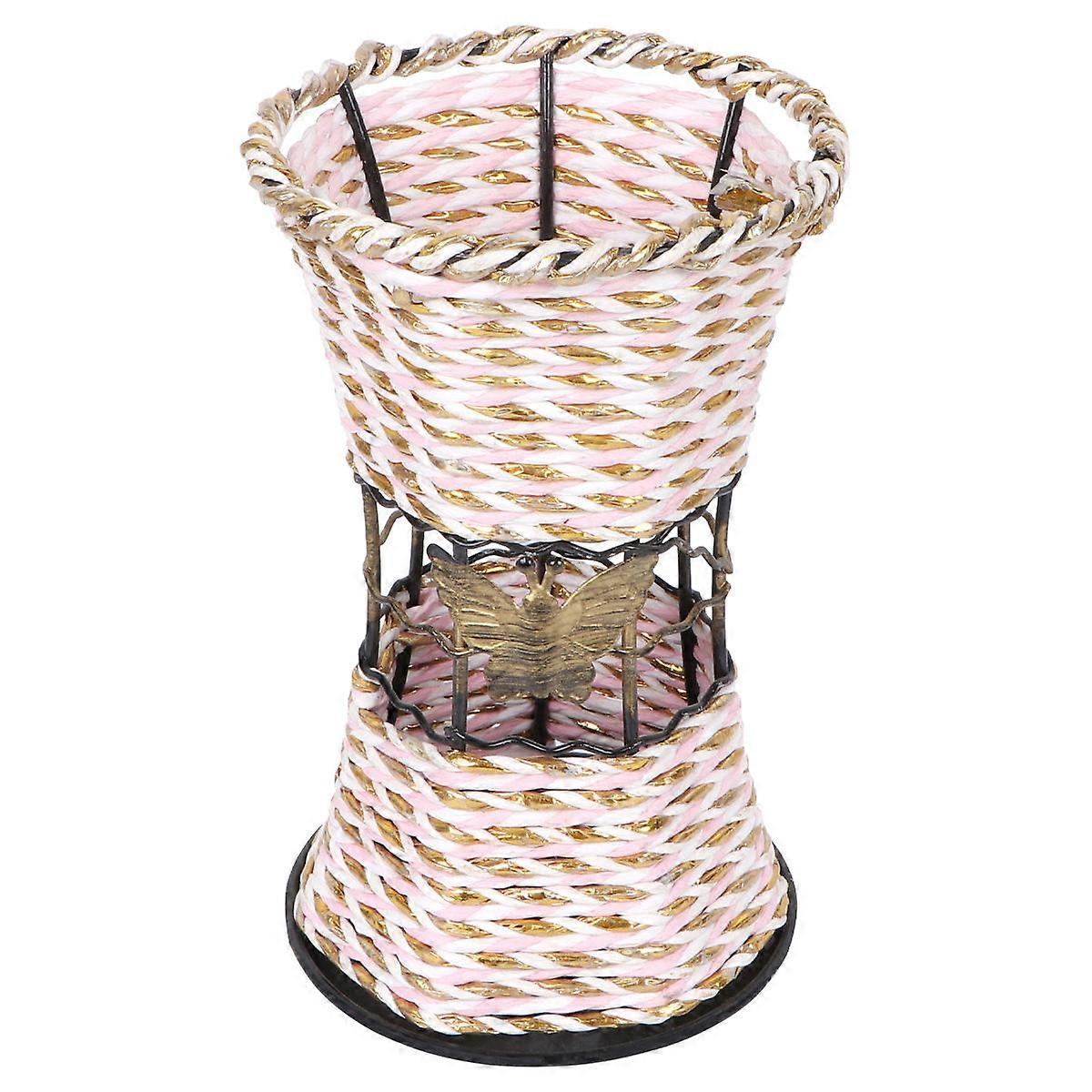 Pink Simulated Rattan Flower Vase for Indoor Use 2Pcs Handmade Woven Vase