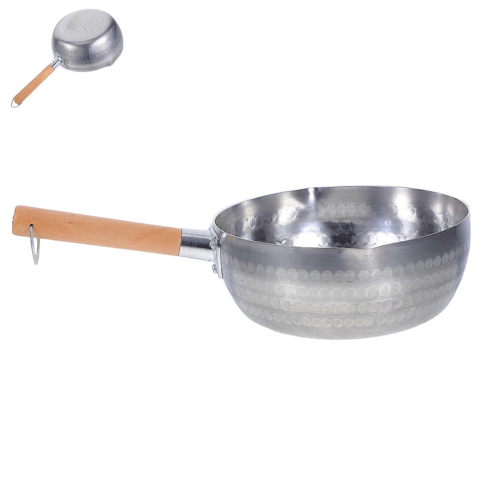 3Pcs Japanese Style V-Shaped Spouts Aluminium Pan With Wooden Handle Great For Easy Pouring During Cooking And Camping 20Cm Diameter