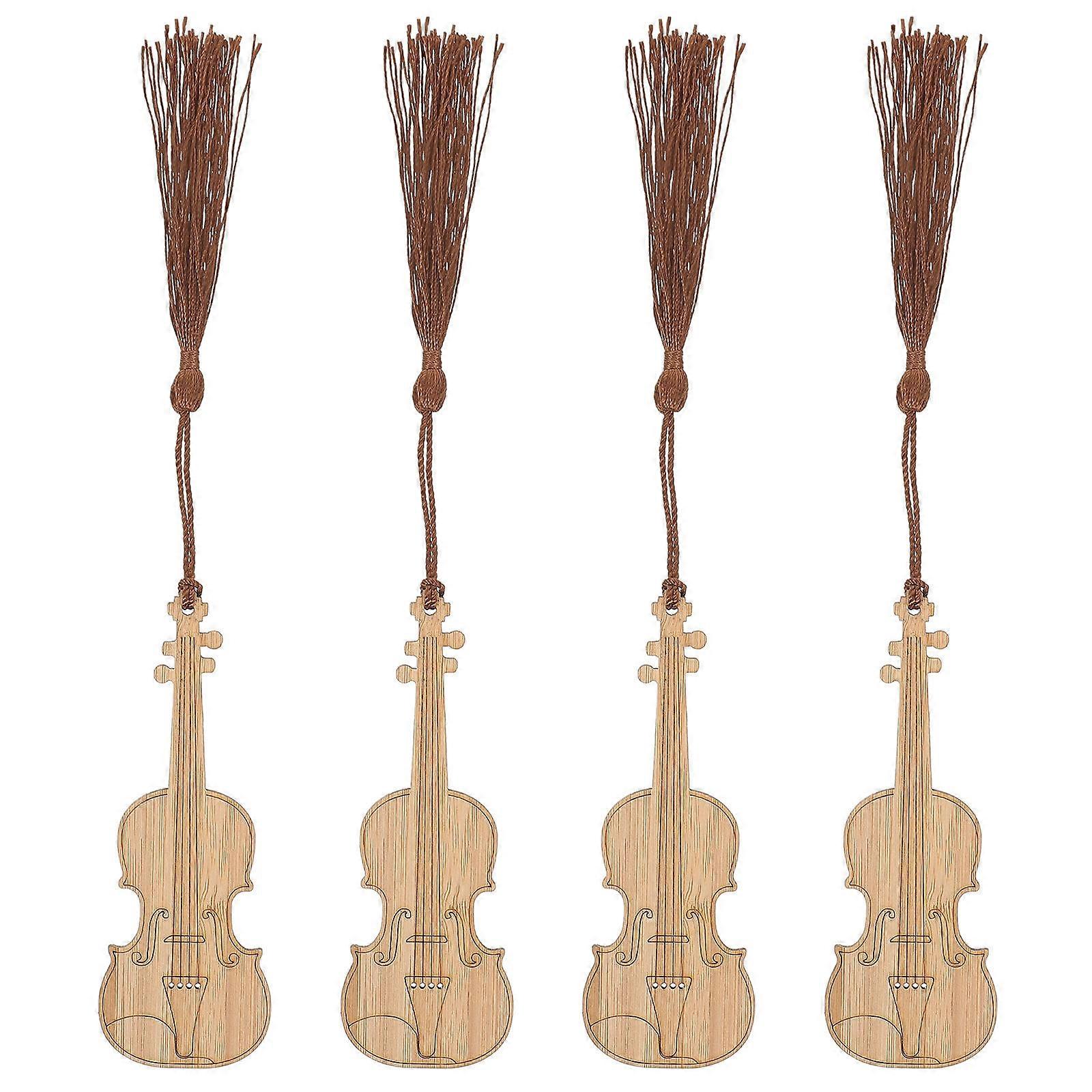 Brown Bamboo Violin Shape Bookmarks Decorative Book Page Markers 4Pcs