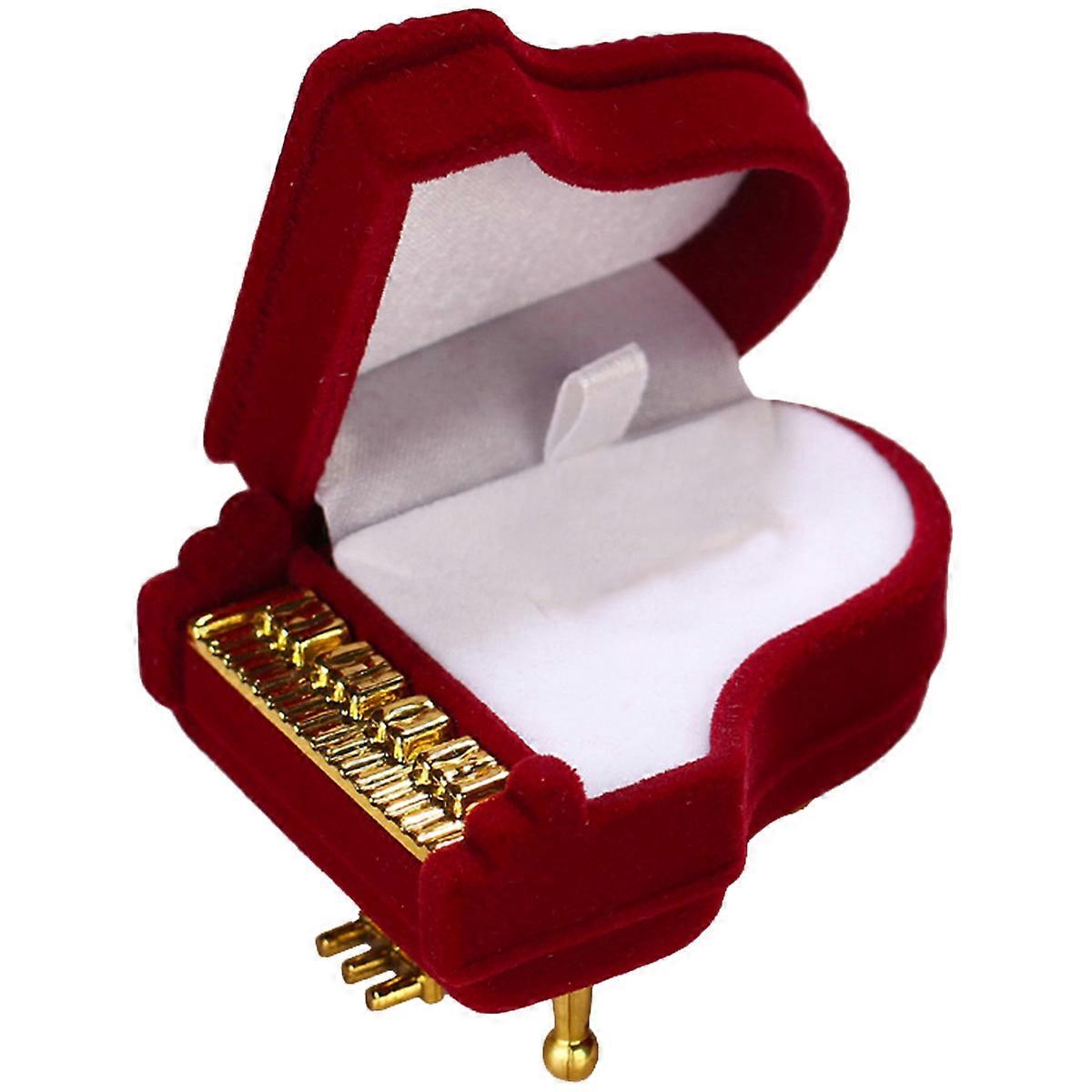 Dark Red Piano Shape Ring Box for Wedding Ceremony with 4Pcs Storage Case
