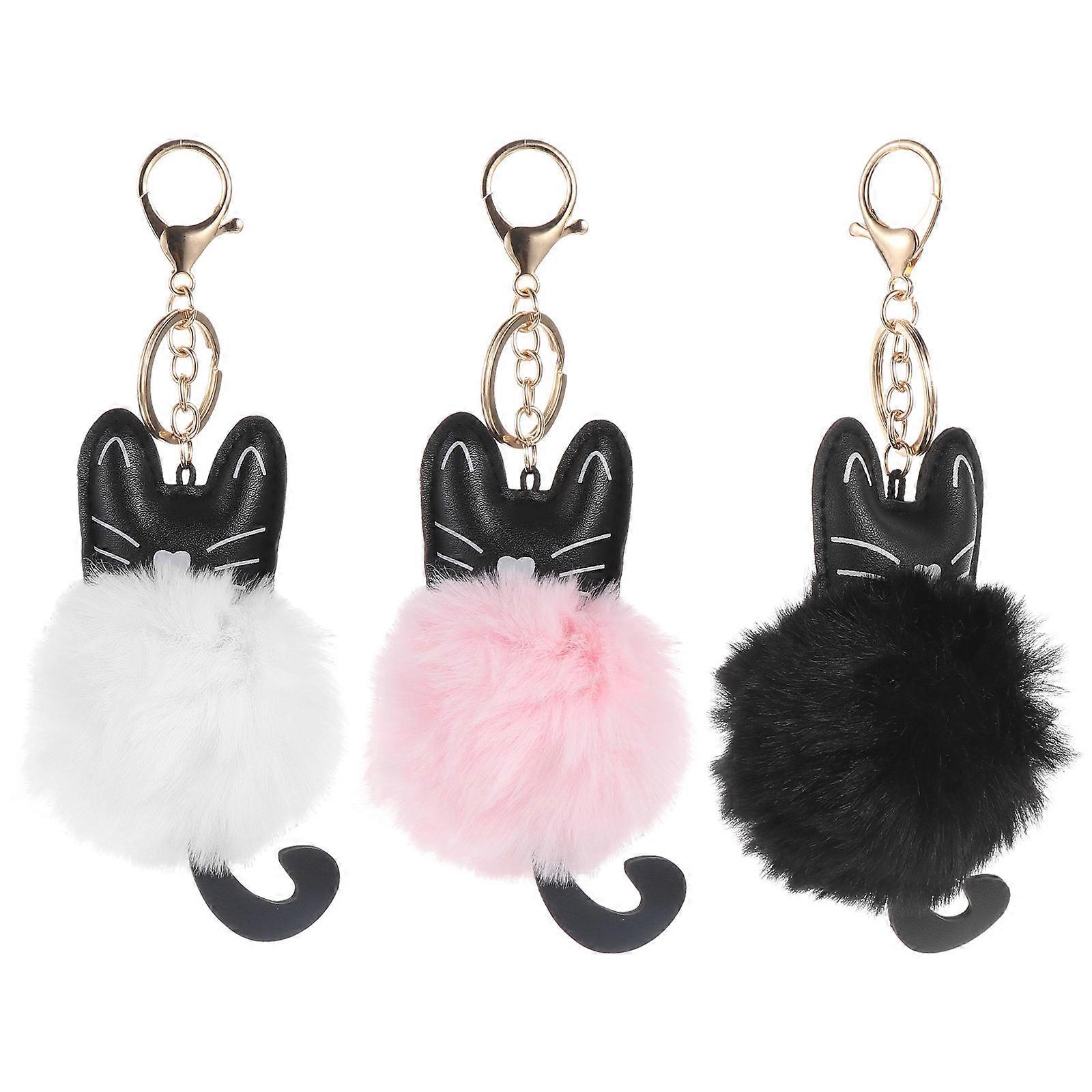 Bag Decoration Cat Key Chain with Plush Ball Pendant 6Pcs