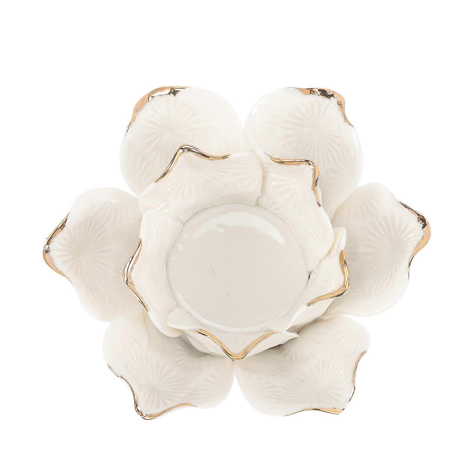 White Candle Holder Flower Shaped Ceramic Stand for Decor 2Pcs