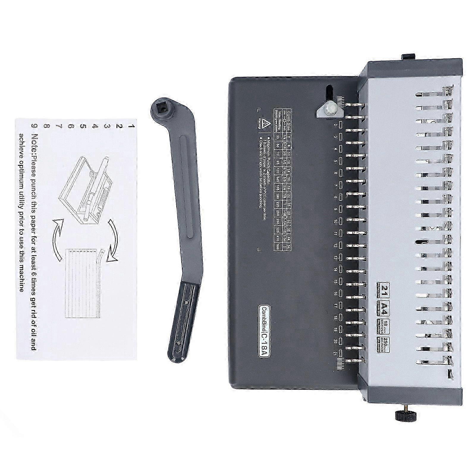Comb Binding Machine with Handle 21 Holes Book Binder for A4 A5 Letter Size 250 Sheets Bind 18 Sheets 80g Punch Capacity