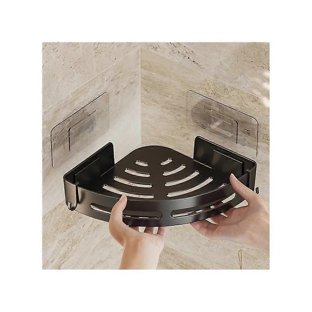 Adhesive Bathroom Corner Shower Caddy Triangular Organizer With Two Hooks NoDrill Design Large Capacity 3Piece Set