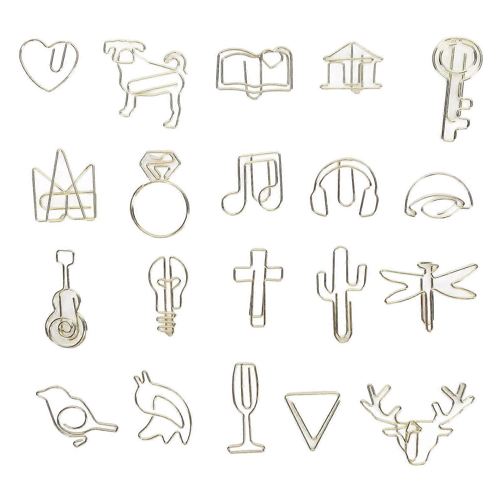 100pcs Paper Clip Gold Series Metal Electroplating Processing Rust Proof Creative 20 Shapes Paper Marking Clip for Bookmarks Photo Clips