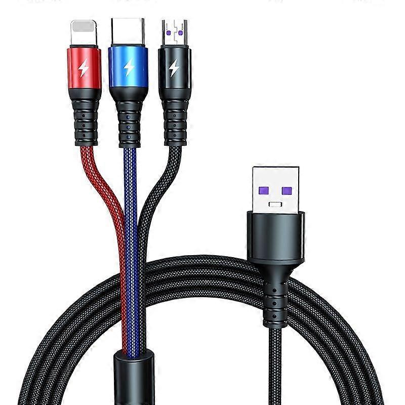 USB to 8 Pin + Type-C + Micro USB Round Fast Charging Data Cable