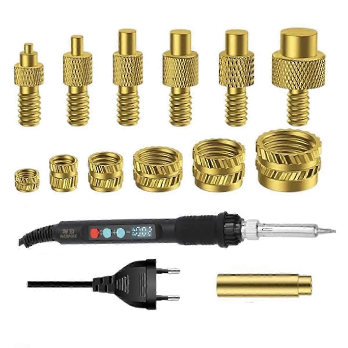 Threaded Inserts Soldering Tips Set,80W LED Temperature Adjustable Soldering Iron with 130 Pieces Thread Inserts Eu Plug