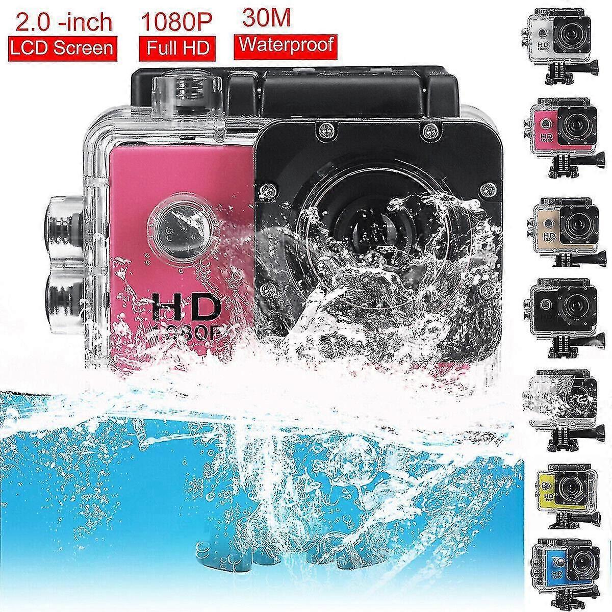 Elsavct Caméra de sport étanche Vélo Moto Action Casque Dv Cam 1080p Pour Gopro Noir