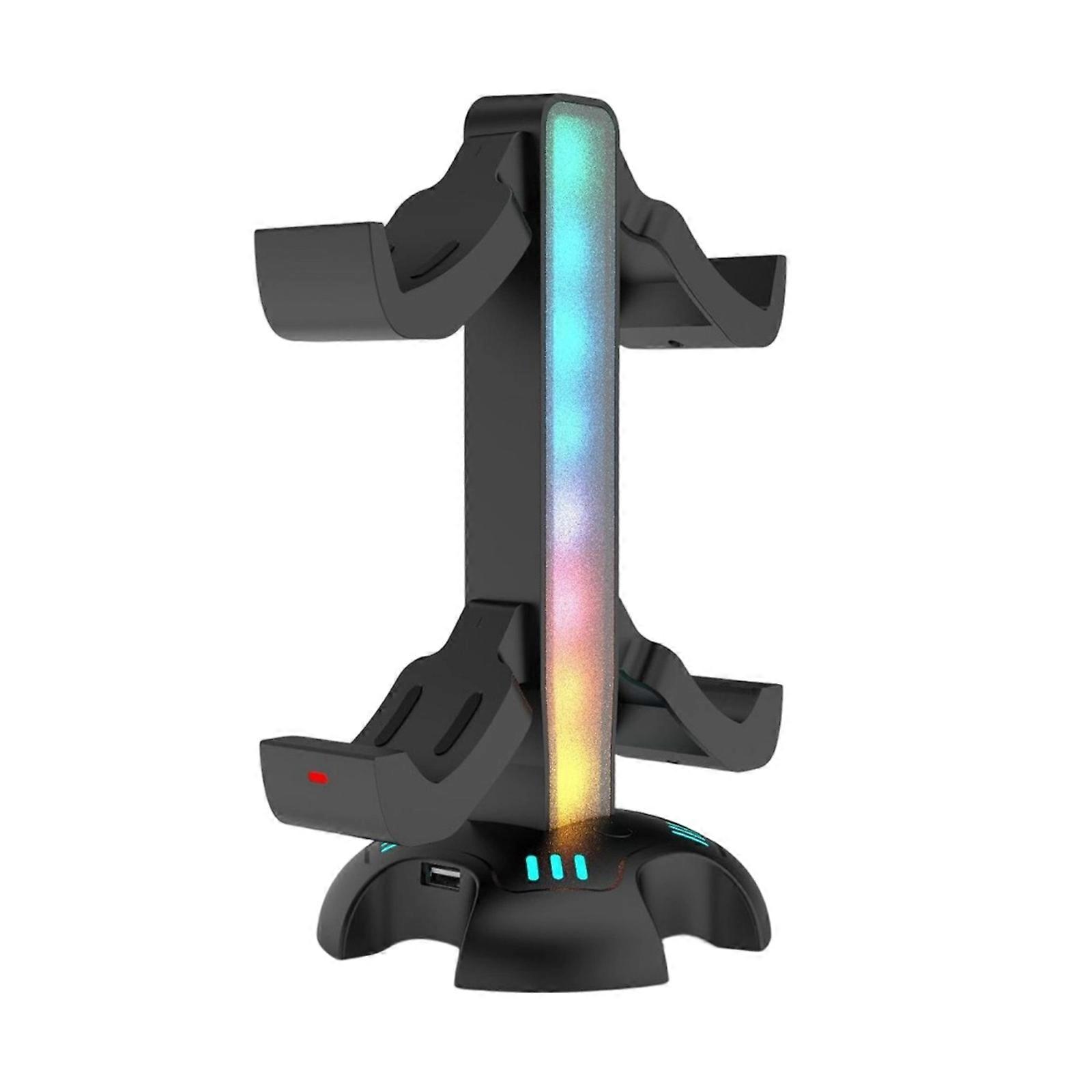 LED Illuminated Gaming Controller Charging Dock Stand Simultaneous Charging Storage Display for P5 Game Devices Multicolor