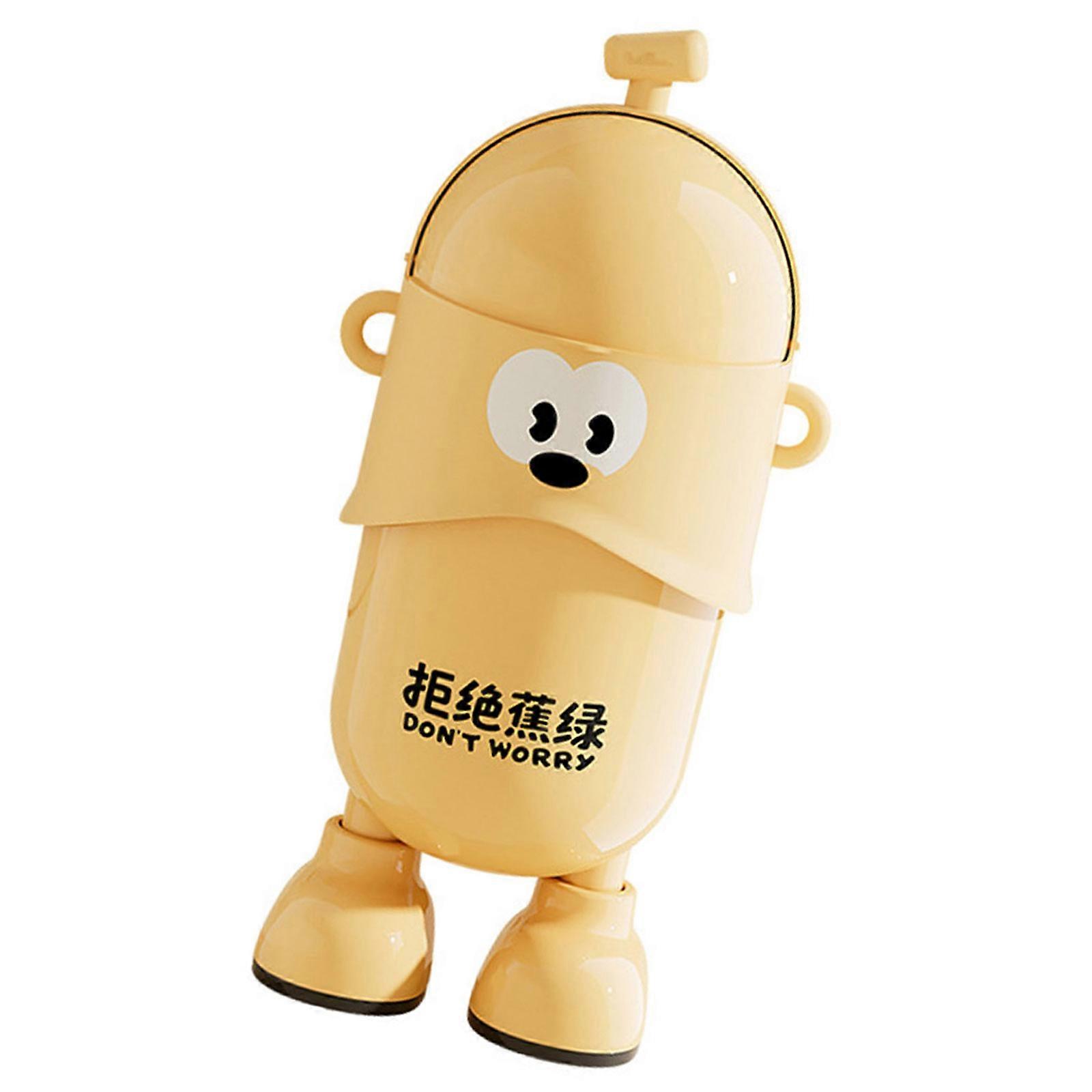 16L Banana Shape Trash Container Detachable Lid High Legged Plastic Garbage Can Wastebasket Home Office Organization  Yellow