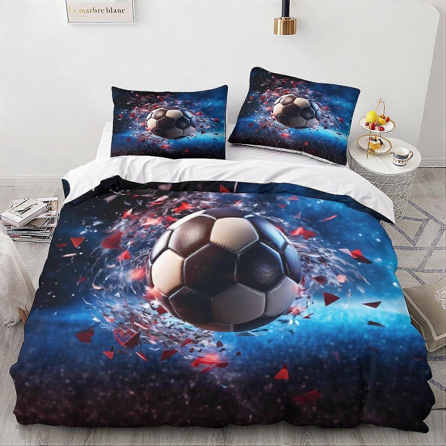 LikeEj futebol bola de edredom capa, 3D futebol roupa de cama esporte colcha capas, microfibra capa de cama com fronhas de casal