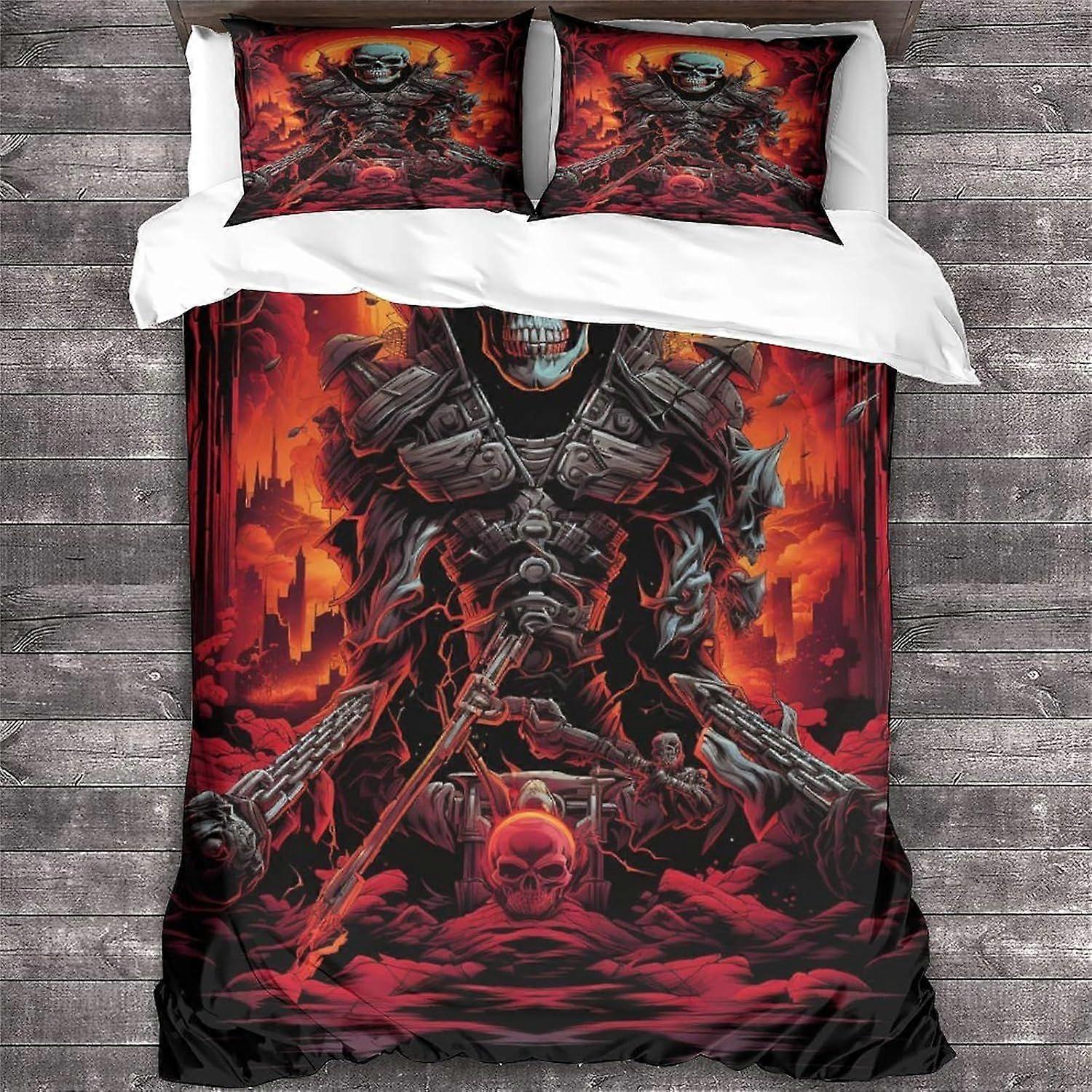 روك أند رول 3D الثقيلة المعدنية الغيتار طباعة لحاف غطاء مجموعة جمجمة الفراش مجموعات مع إغلاق سستة مخفية، ستوكات البوليستر المعزي لحاف غطاء ل