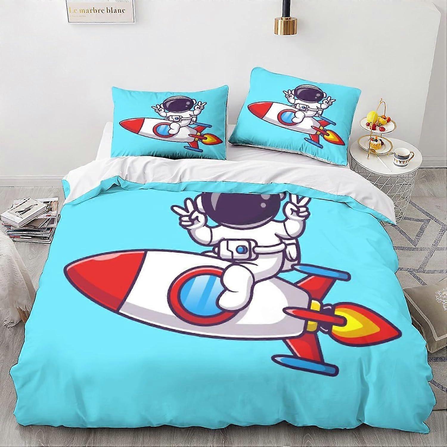 LikeEj astronautas Roupa de cama Set espaço edredom capa desenhos animados colcha capa edredom Kids Bedding Set 3 pcs duplo
