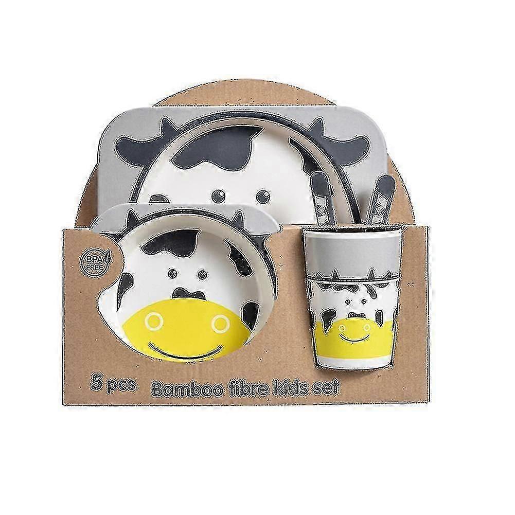 5Pcs Set Of Bamboo Fiber Cartoon Pattern Children's Tableware Dinner Plate  Multi-color Optional